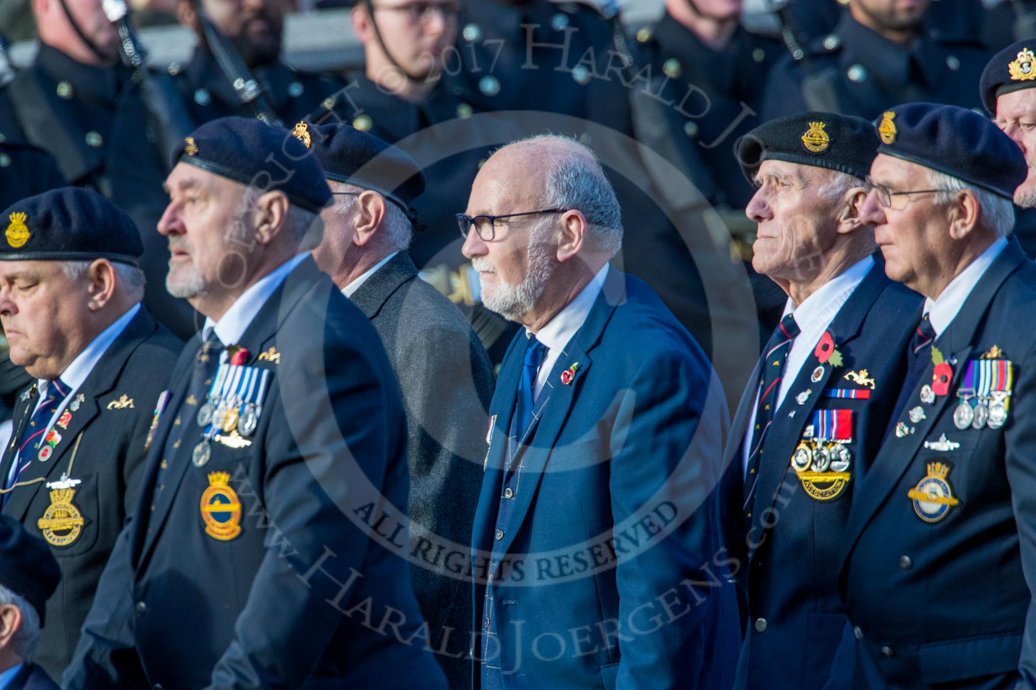 Submariners Association   (Group E38, 28 members) during the Royal British Legion March Past on Remembrance Sunday at the Cenotaph, Whitehall, Westminster, London, 11 November 2018, 11:46.