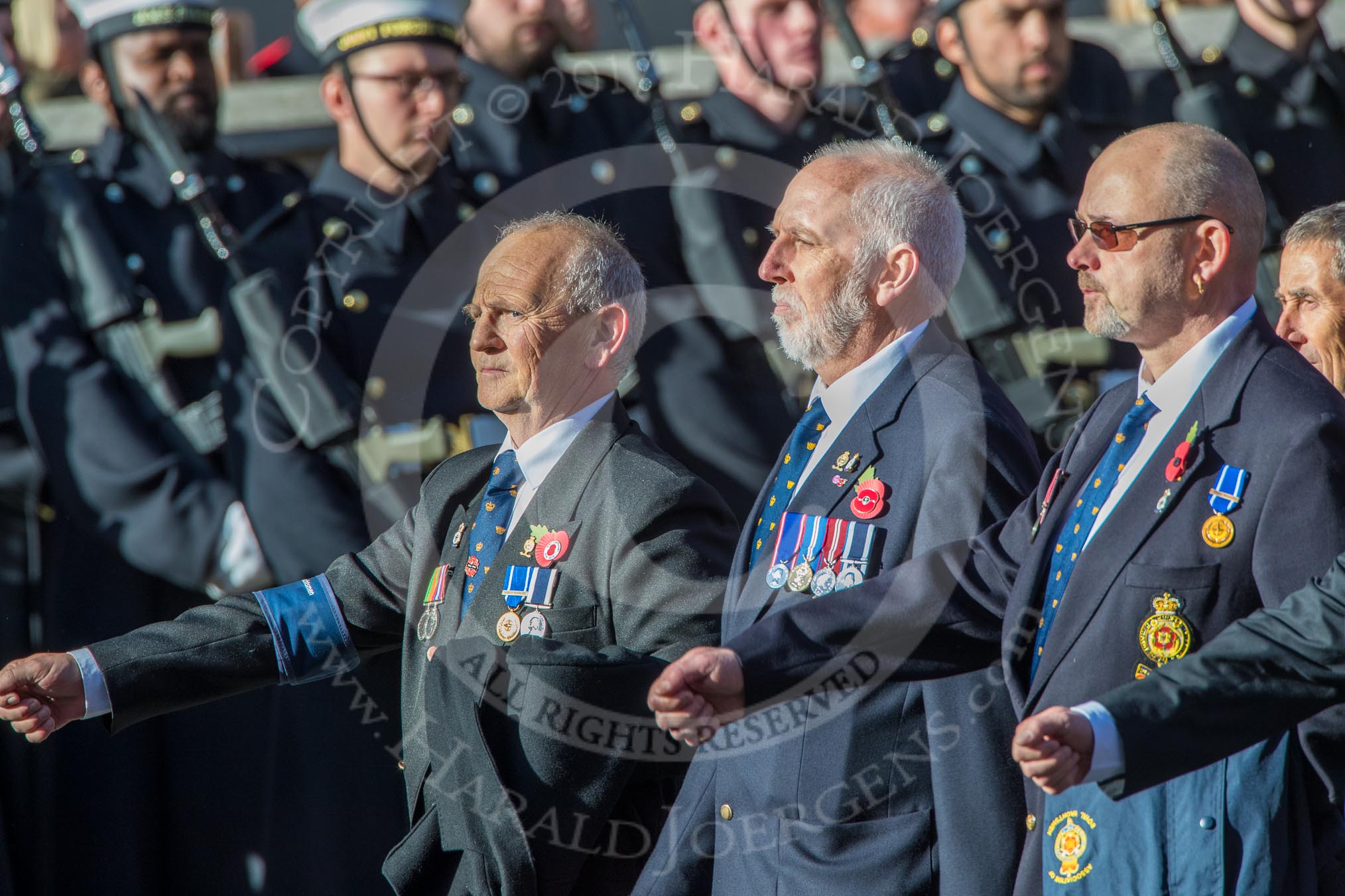 Association  OF Royal Yachtsmen (Group E39, 32 members) during the Royal British Legion March Past on Remembrance Sunday at the Cenotaph, Whitehall, Westminster, London, 11 November 2018, 11:46.