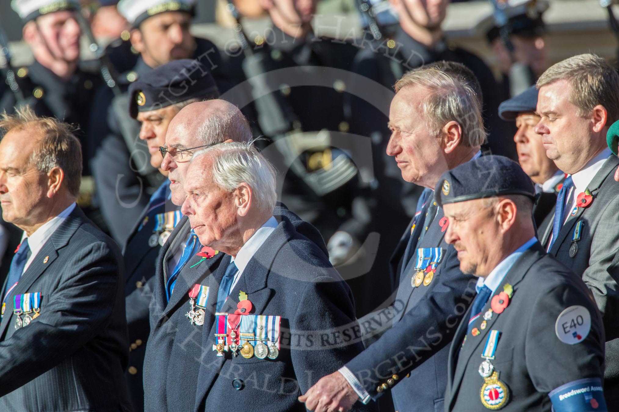 Broadsword Association  (Group E40, 32 members) during the Royal British Legion March Past on Remembrance Sunday at the Cenotaph, Whitehall, Westminster, London, 11 November 2018, 11:46.