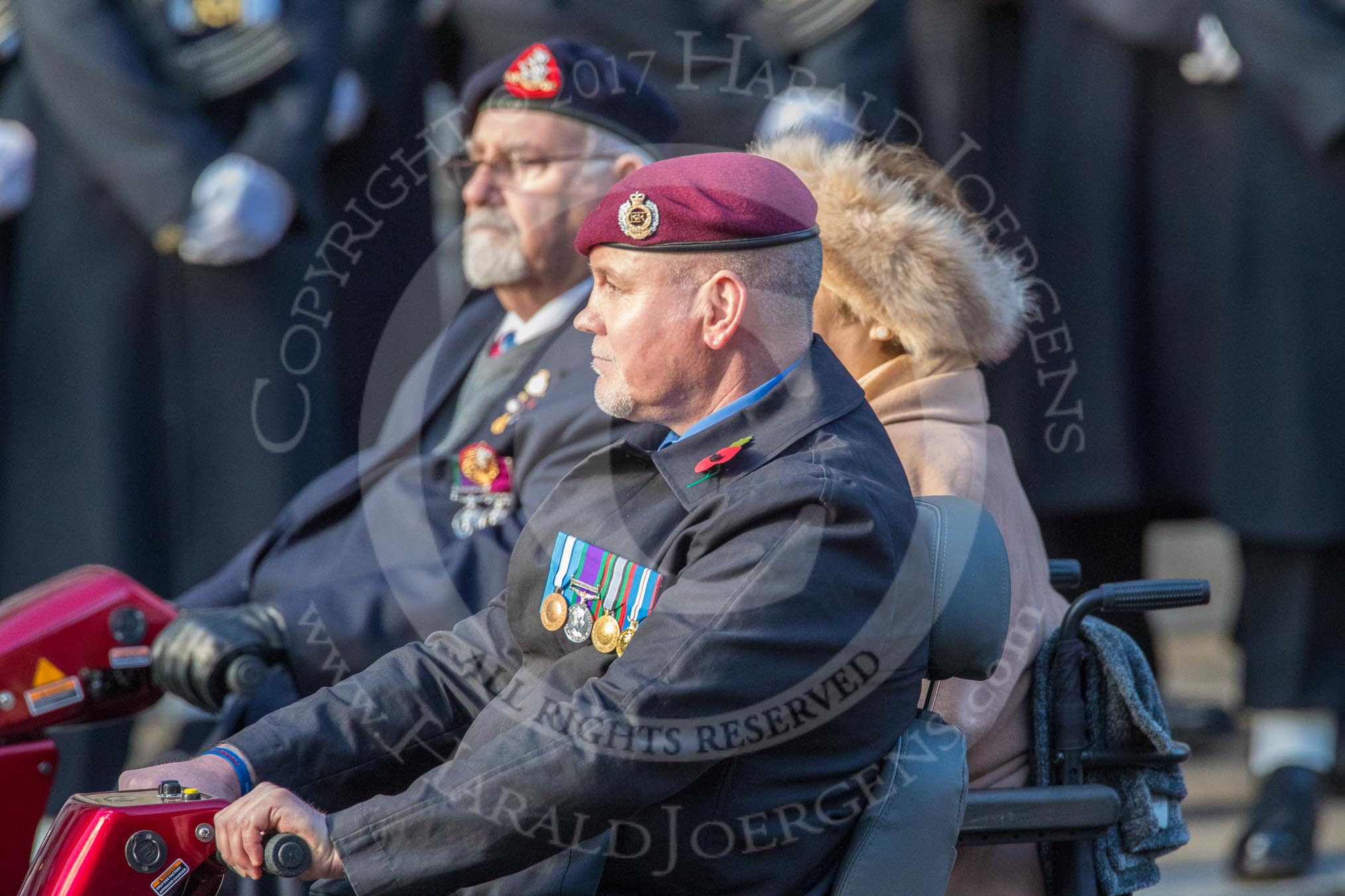 Blesma, The Limbless Veterans (Group AA1, 55 members) during the Royal British Legion March Past on Remembrance Sunday at the Cenotaph, Whitehall, Westminster, London, 11 November 2018, 11:47.