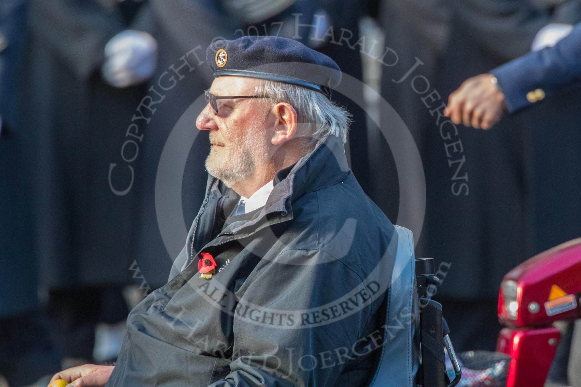 Blesma, The Limbless Veterans (Group AA1, 55 members) during the Royal British Legion March Past on Remembrance Sunday at the Cenotaph, Whitehall, Westminster, London, 11 November 2018, 11:47.