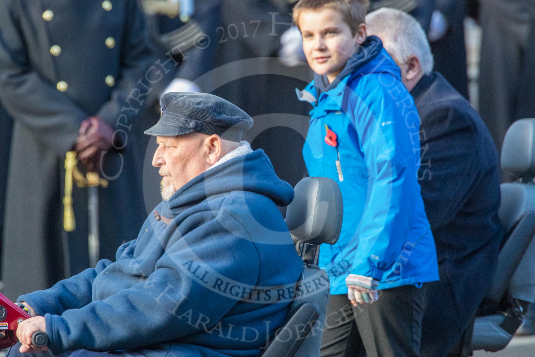 Blesma, The Limbless Veterans (Group AA1, 55 members) during the Royal British Legion March Past on Remembrance Sunday at the Cenotaph, Whitehall, Westminster, London, 11 November 2018, 11:47.