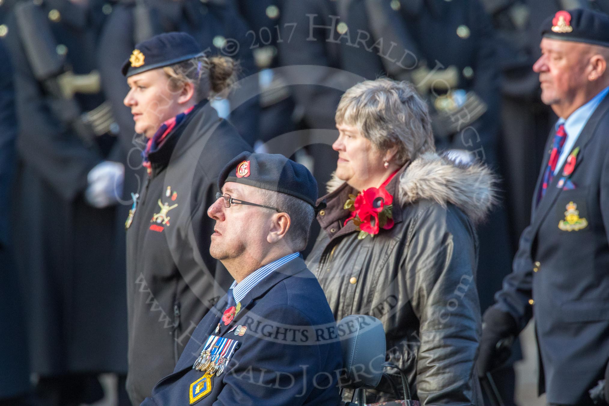 Blesma, The Limbless Veterans (Group AA1, 55 members) during the Royal British Legion March Past on Remembrance Sunday at the Cenotaph, Whitehall, Westminster, London, 11 November 2018, 11:48.