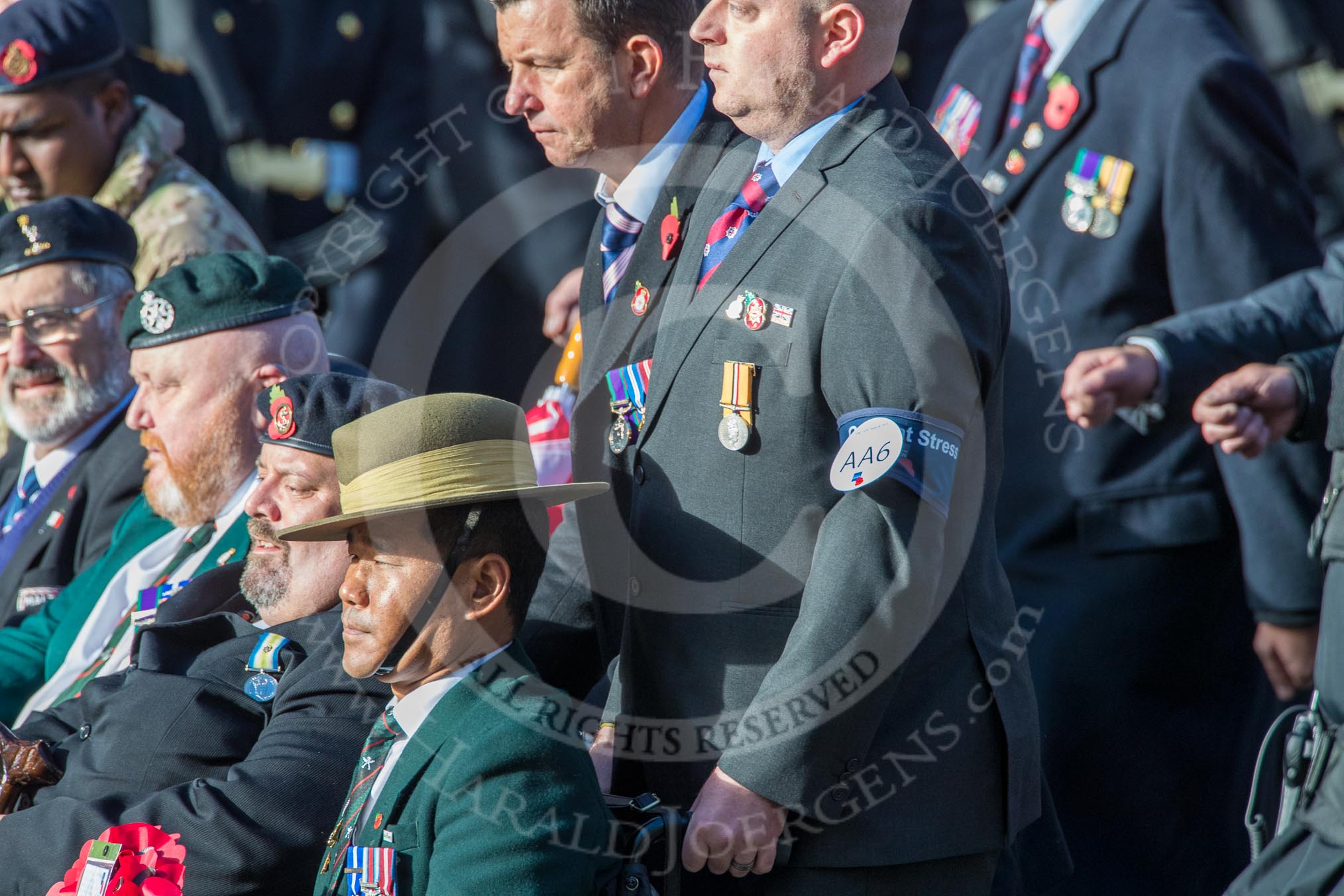 Combat Stress (Group AA6, 36 members) during the Royal British Legion March Past on Remembrance Sunday at the Cenotaph, Whitehall, Westminster, London, 11 November 2018, 11:49.