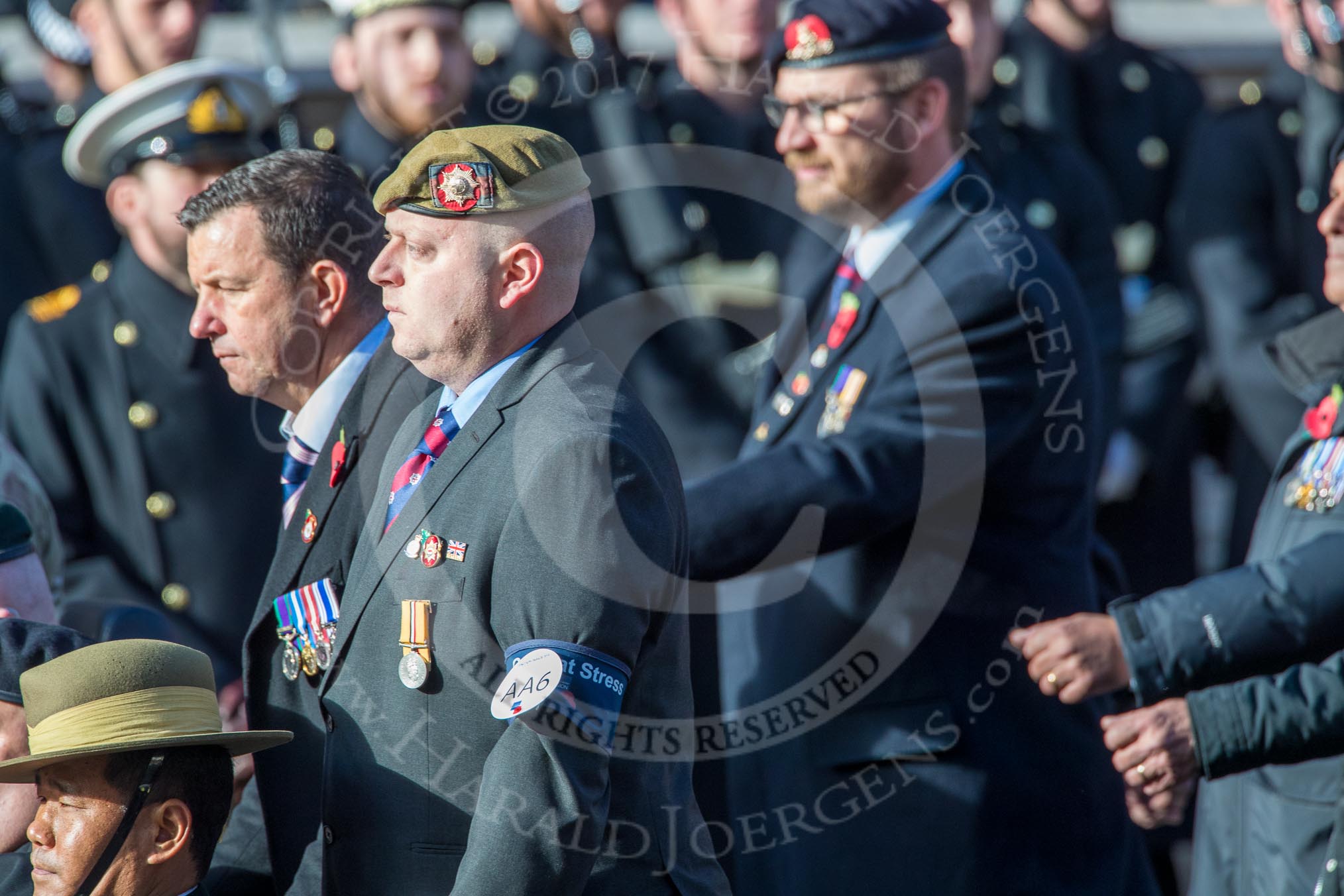 Combat Stress (Group AA6, 36 members) during the Royal British Legion March Past on Remembrance Sunday at the Cenotaph, Whitehall, Westminster, London, 11 November 2018, 11:49.