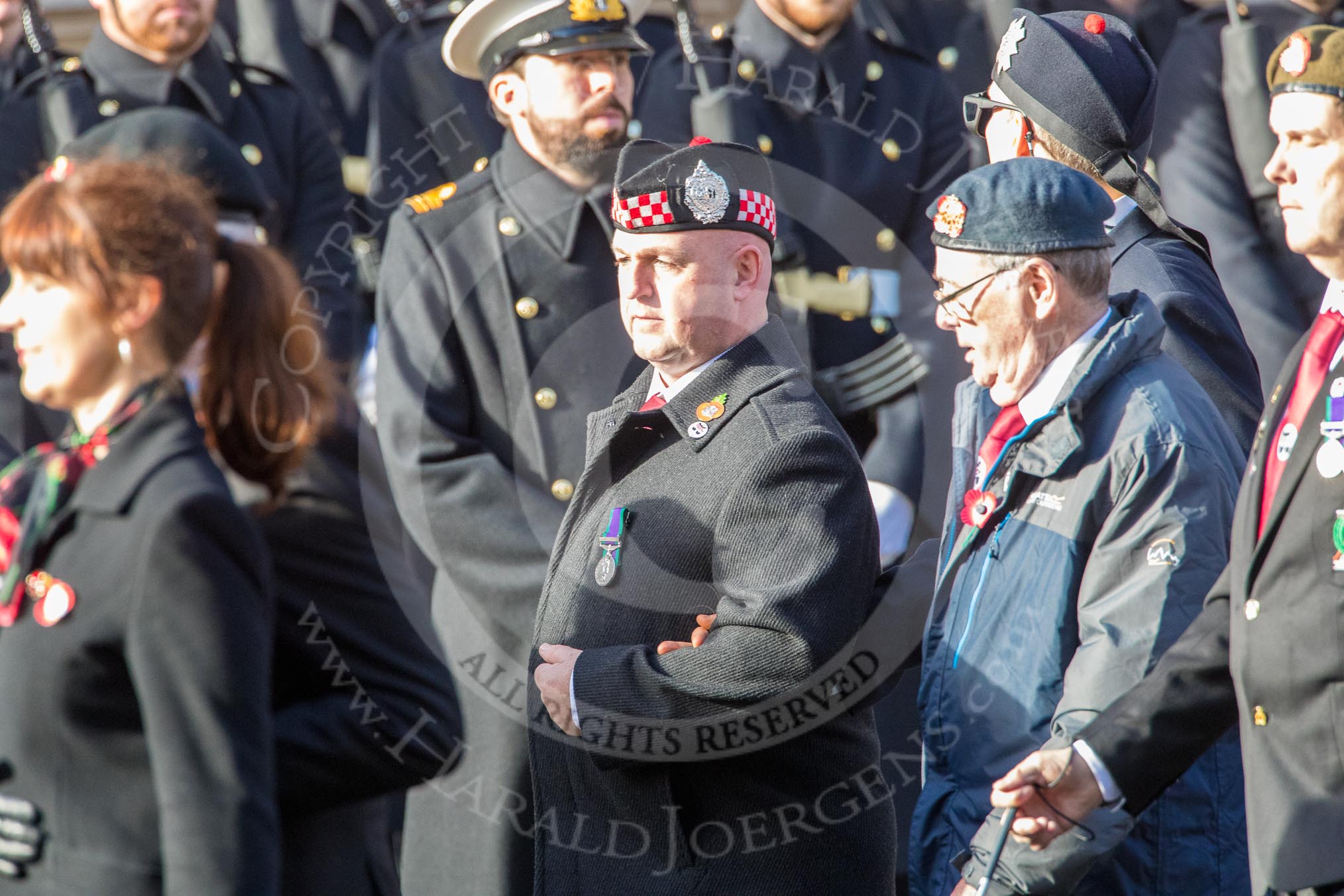 Scottish War Blinded (Group AA8, 21 members) during the Royal British Legion March Past on Remembrance Sunday at the Cenotaph, Whitehall, Westminster, London, 11 November 2018, 11:49.