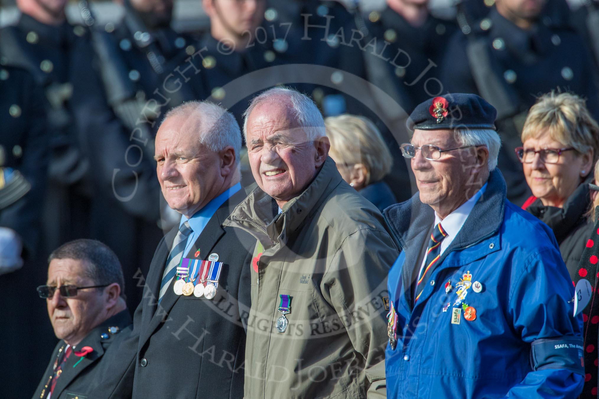 SSAFA, the Armed Forces Charity (Group F3, 53 members) during the Royal British Legion March Past on Remembrance Sunday at the Cenotaph, Whitehall, Westminster, London, 11 November 2018, 11:50.