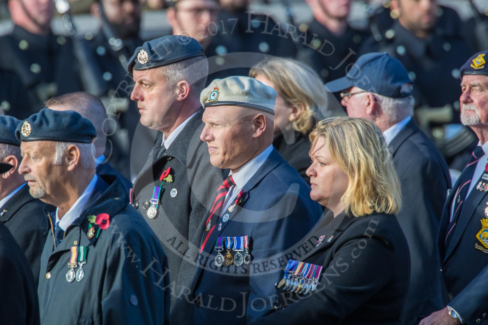 SSAFA, the Armed Forces Charity (Group F3, 53 members) during the Royal British Legion March Past on Remembrance Sunday at the Cenotaph, Whitehall, Westminster, London, 11 November 2018, 11:50.