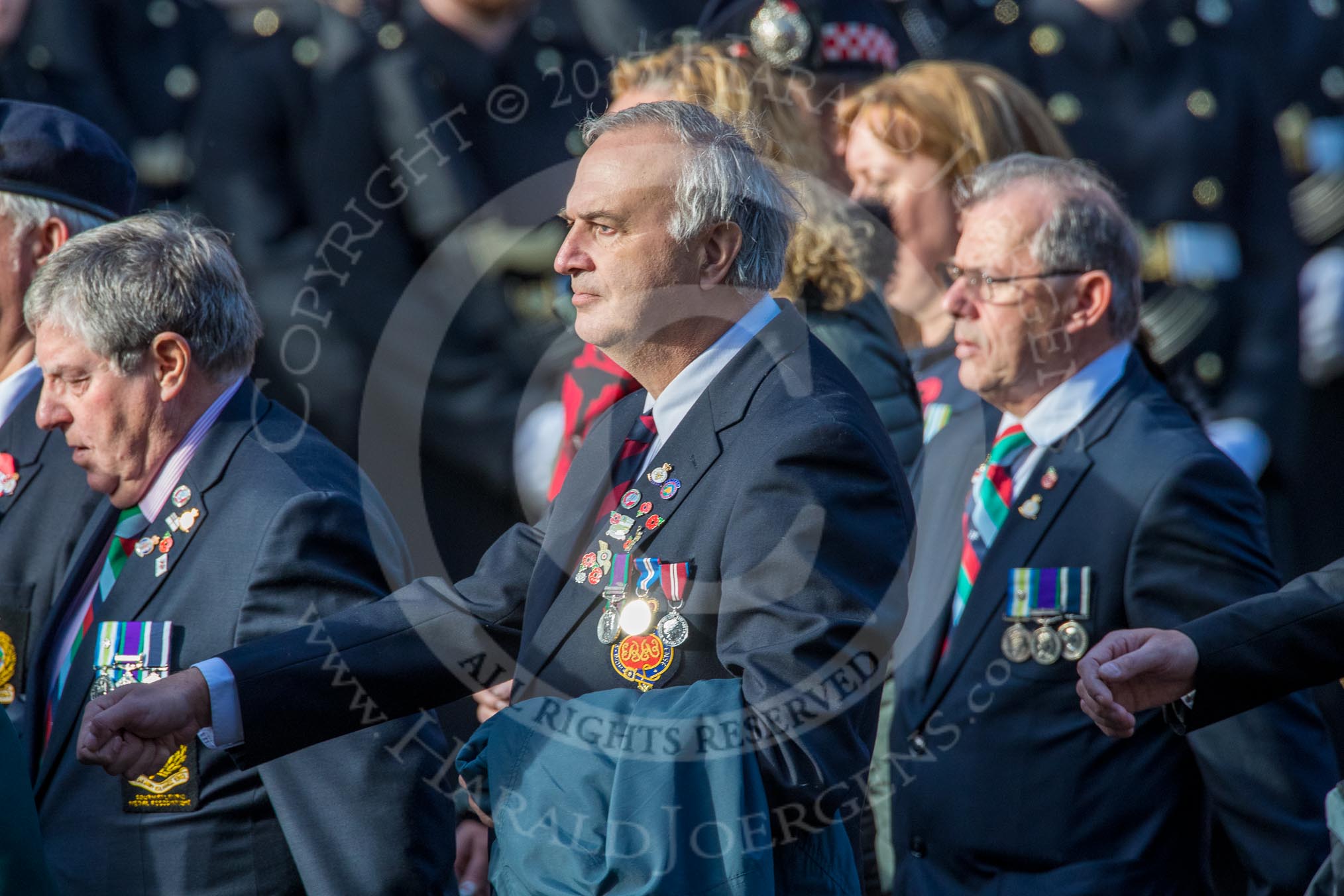 The Not Forgotten Association  (Group F5, 47 members) during the Royal British Legion March Past on Remembrance Sunday at the Cenotaph, Whitehall, Westminster, London, 11 November 2018, 11:50.