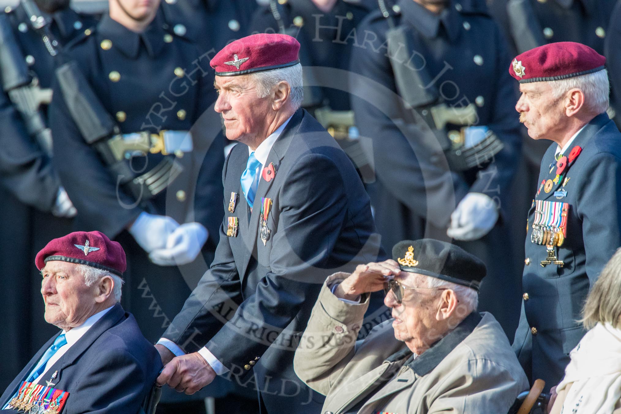 The Monte Cassino Society (Group F6, 29 members) during the Royal British Legion March Past on Remembrance Sunday at the Cenotaph, Whitehall, Westminster, London, 11 November 2018, 11:50.