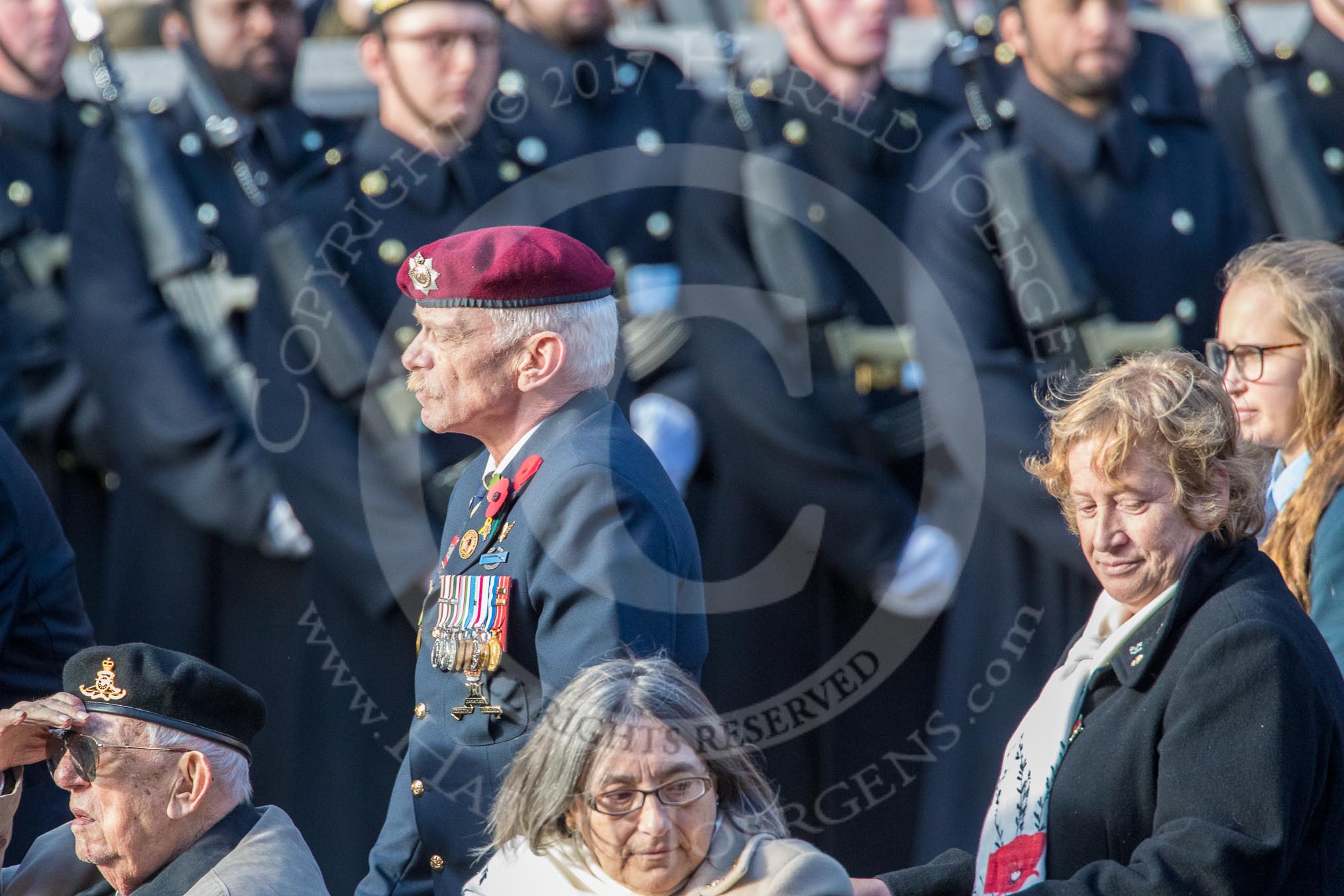 The Monte Cassino Society (Group F6, 29 members) during the Royal British Legion March Past on Remembrance Sunday at the Cenotaph, Whitehall, Westminster, London, 11 November 2018, 11:50.