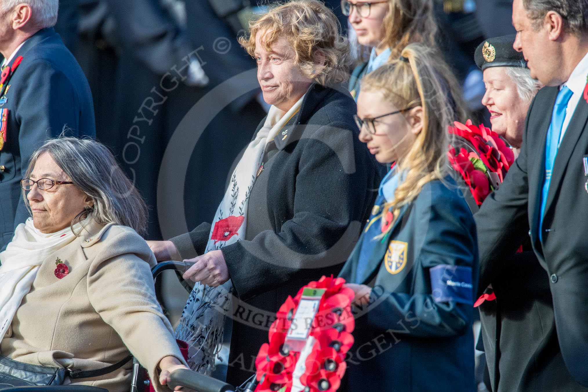 The Monte Cassino Society (Group F6, 29 members) during the Royal British Legion March Past on Remembrance Sunday at the Cenotaph, Whitehall, Westminster, London, 11 November 2018, 11:50.