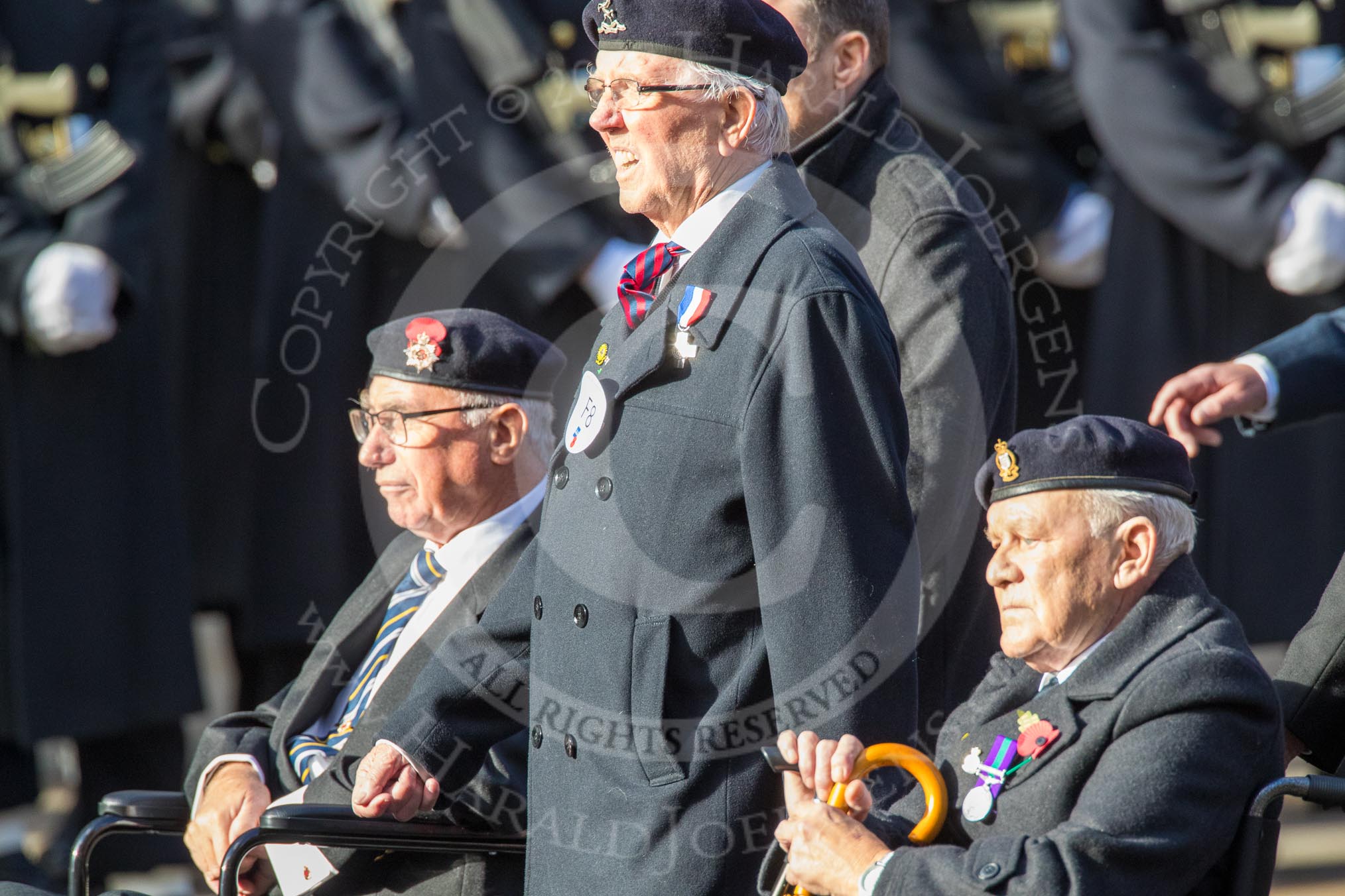 National Service Veterans Alliance (Group F8, 19 members) during the Royal British Legion March Past on Remembrance Sunday at the Cenotaph, Whitehall, Westminster, London, 11 November 2018, 11:51.