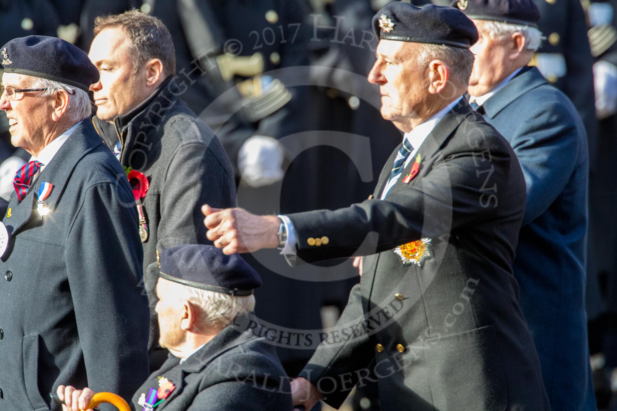 National Service Veterans Alliance (Group F8, 19 members) during the Royal British Legion March Past on Remembrance Sunday at the Cenotaph, Whitehall, Westminster, London, 11 November 2018, 11:51.