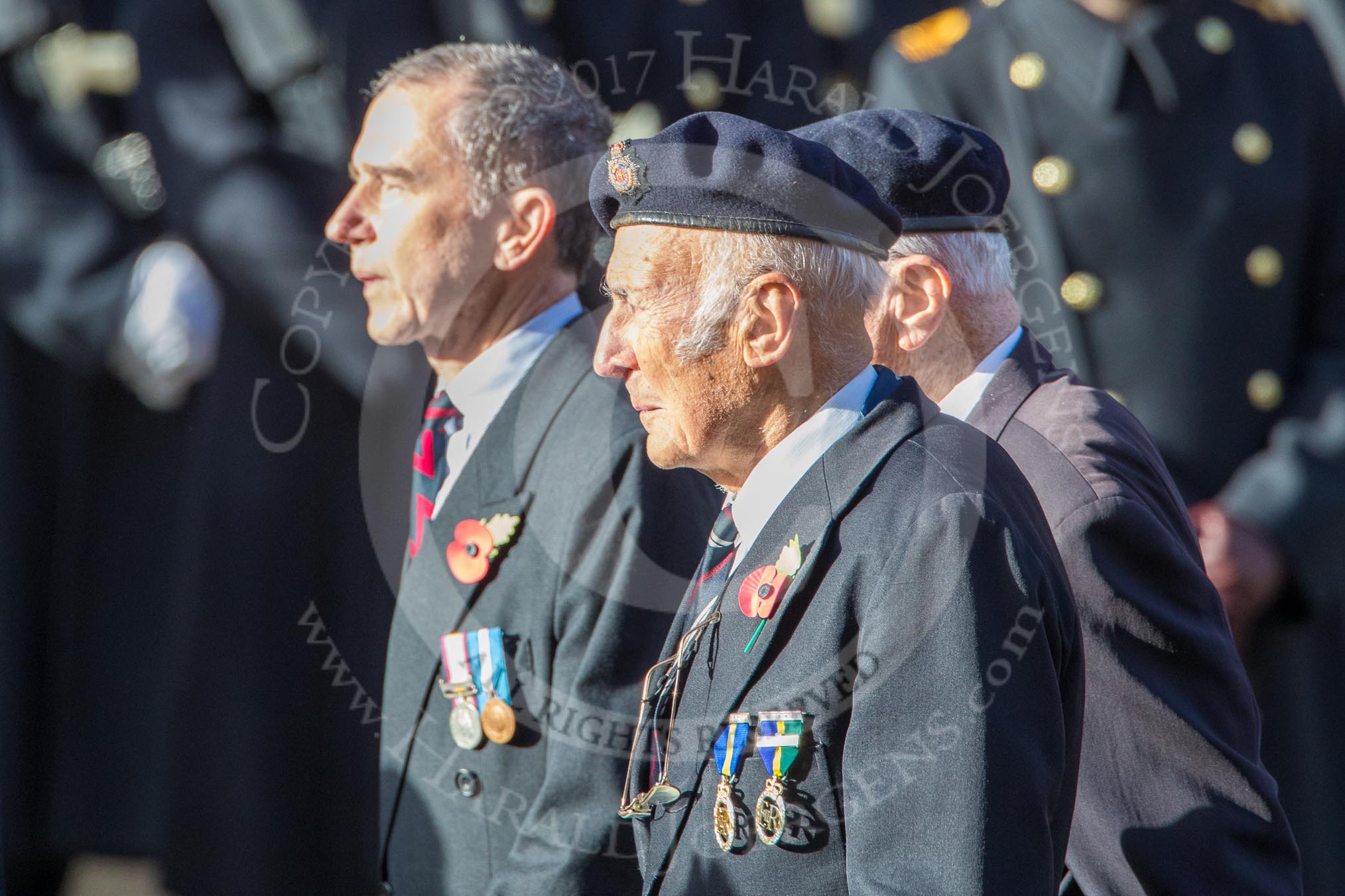 National Service Veterans Alliance (Group F8, 19 members) during the Royal British Legion March Past on Remembrance Sunday at the Cenotaph, Whitehall, Westminster, London, 11 November 2018, 11:51.