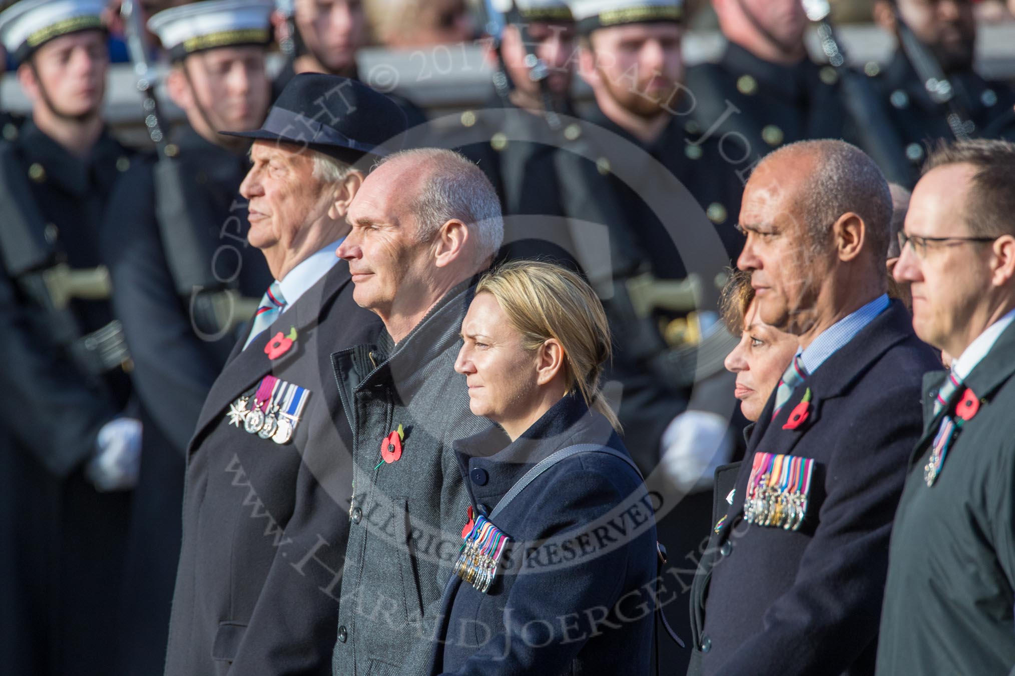 Gallantry Medallists' League (Group F9, 38 members) during the Royal British Legion March Past on Remembrance Sunday at the Cenotaph, Whitehall, Westminster, London, 11 November 2018, 11:51.