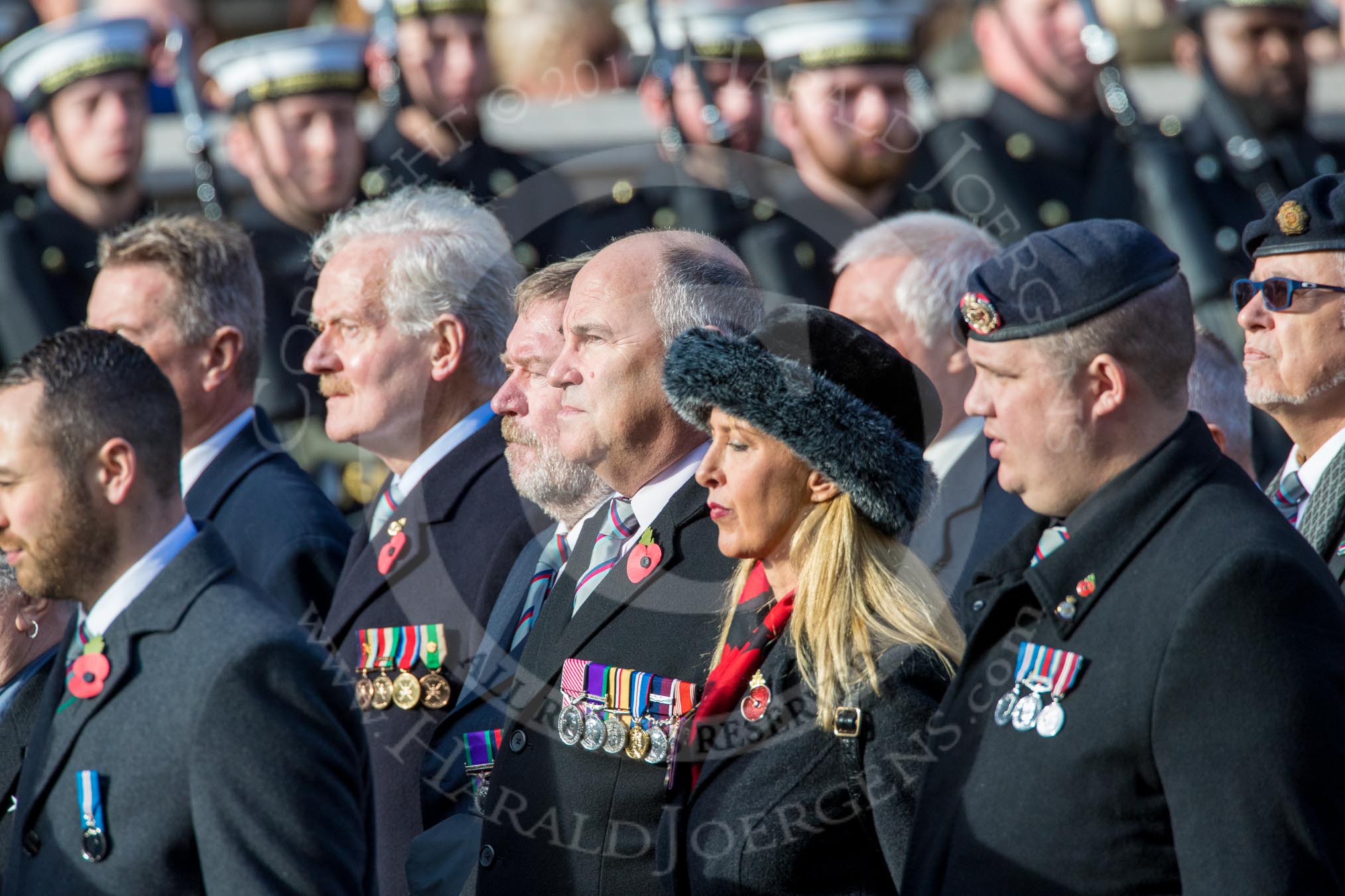 Gallantry Medallists' League (Group F9, 38 members) during the Royal British Legion March Past on Remembrance Sunday at the Cenotaph, Whitehall, Westminster, London, 11 November 2018, 11:51.