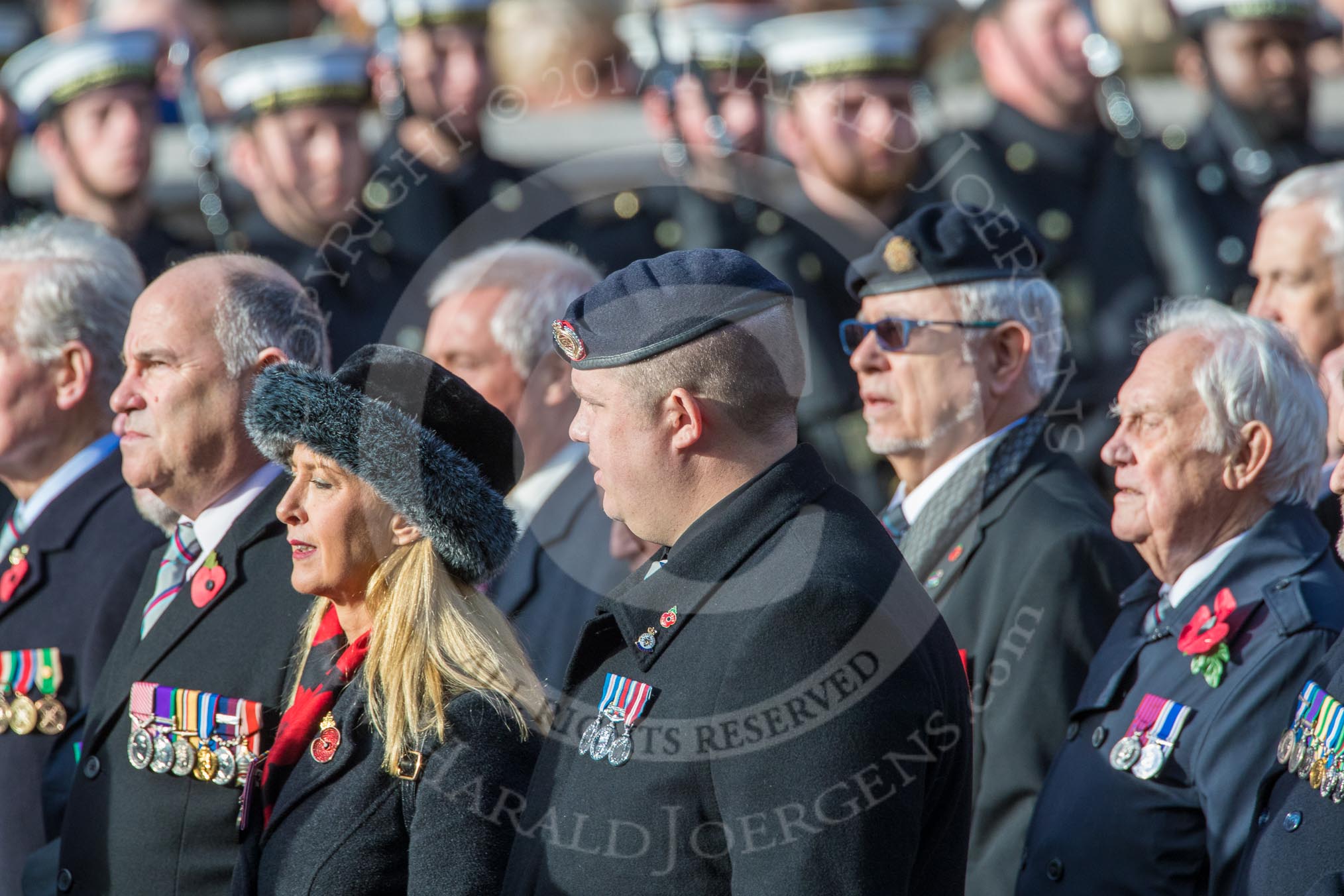 Gallantry Medallists' League (Group F9, 38 members) during the Royal British Legion March Past on Remembrance Sunday at the Cenotaph, Whitehall, Westminster, London, 11 November 2018, 11:51.