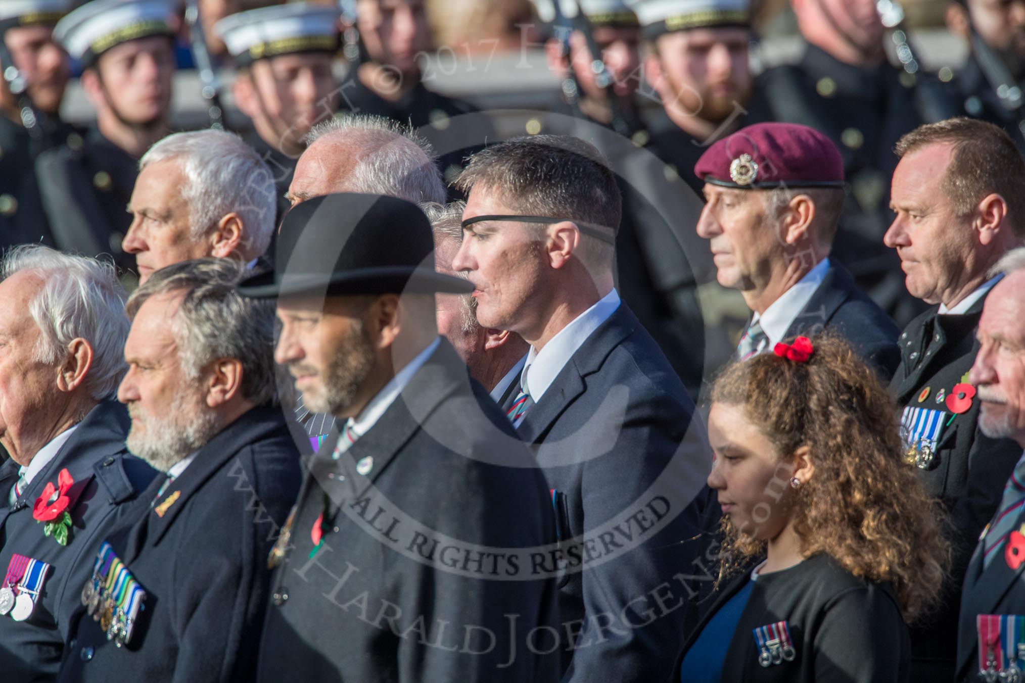 Gallantry Medallists' League (Group F9, 38 members) during the Royal British Legion March Past on Remembrance Sunday at the Cenotaph, Whitehall, Westminster, London, 11 November 2018, 11:51.