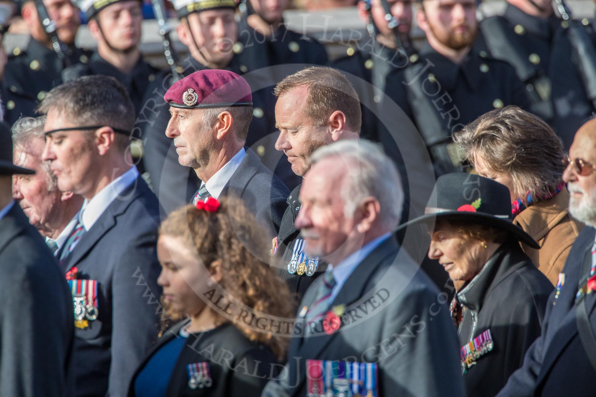 Gallantry Medallists' League (Group F9, 38 members) during the Royal British Legion March Past on Remembrance Sunday at the Cenotaph, Whitehall, Westminster, London, 11 November 2018, 11:51.