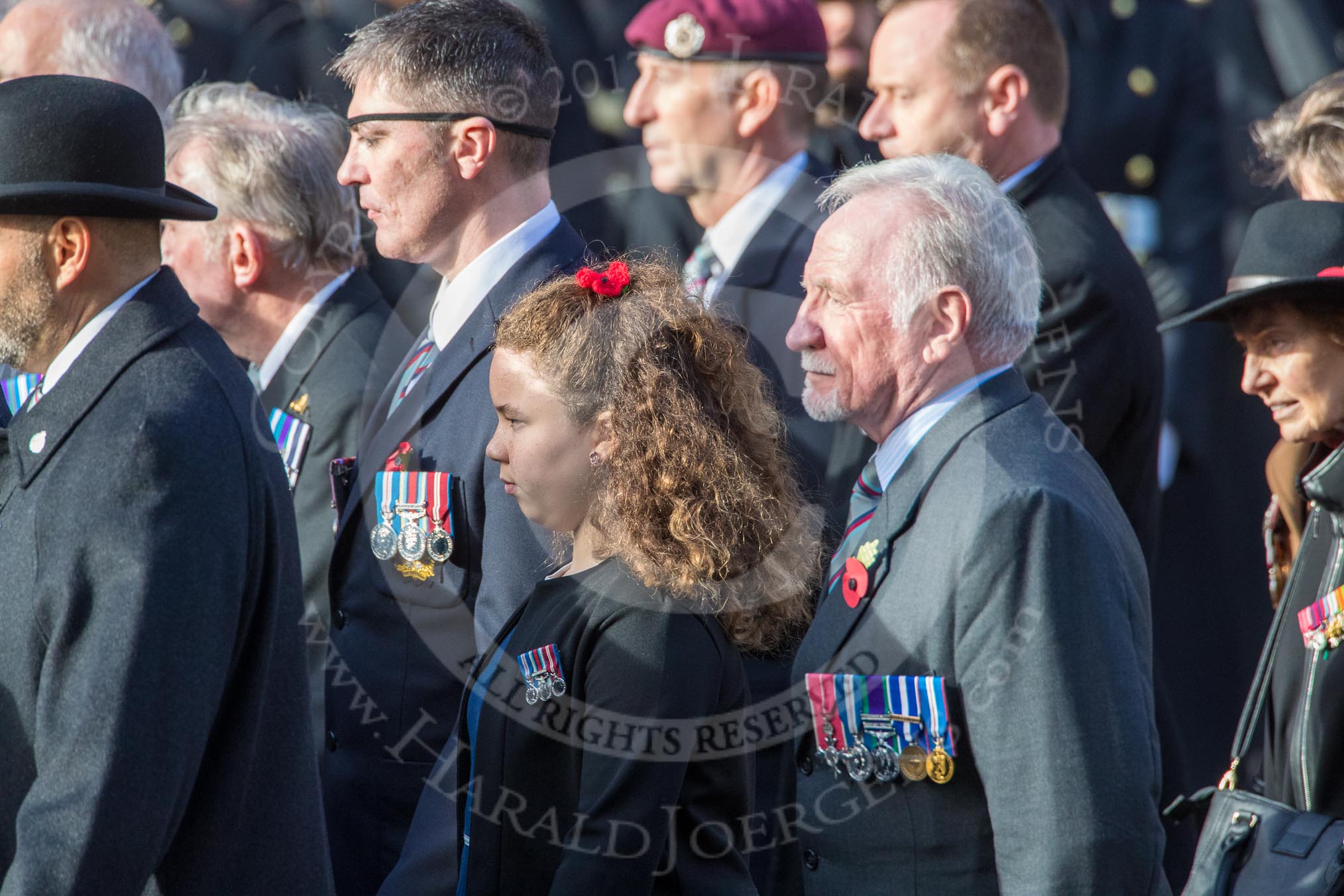 Gallantry Medallists' League (Group F9, 38 members) during the Royal British Legion March Past on Remembrance Sunday at the Cenotaph, Whitehall, Westminster, London, 11 November 2018, 11:51.