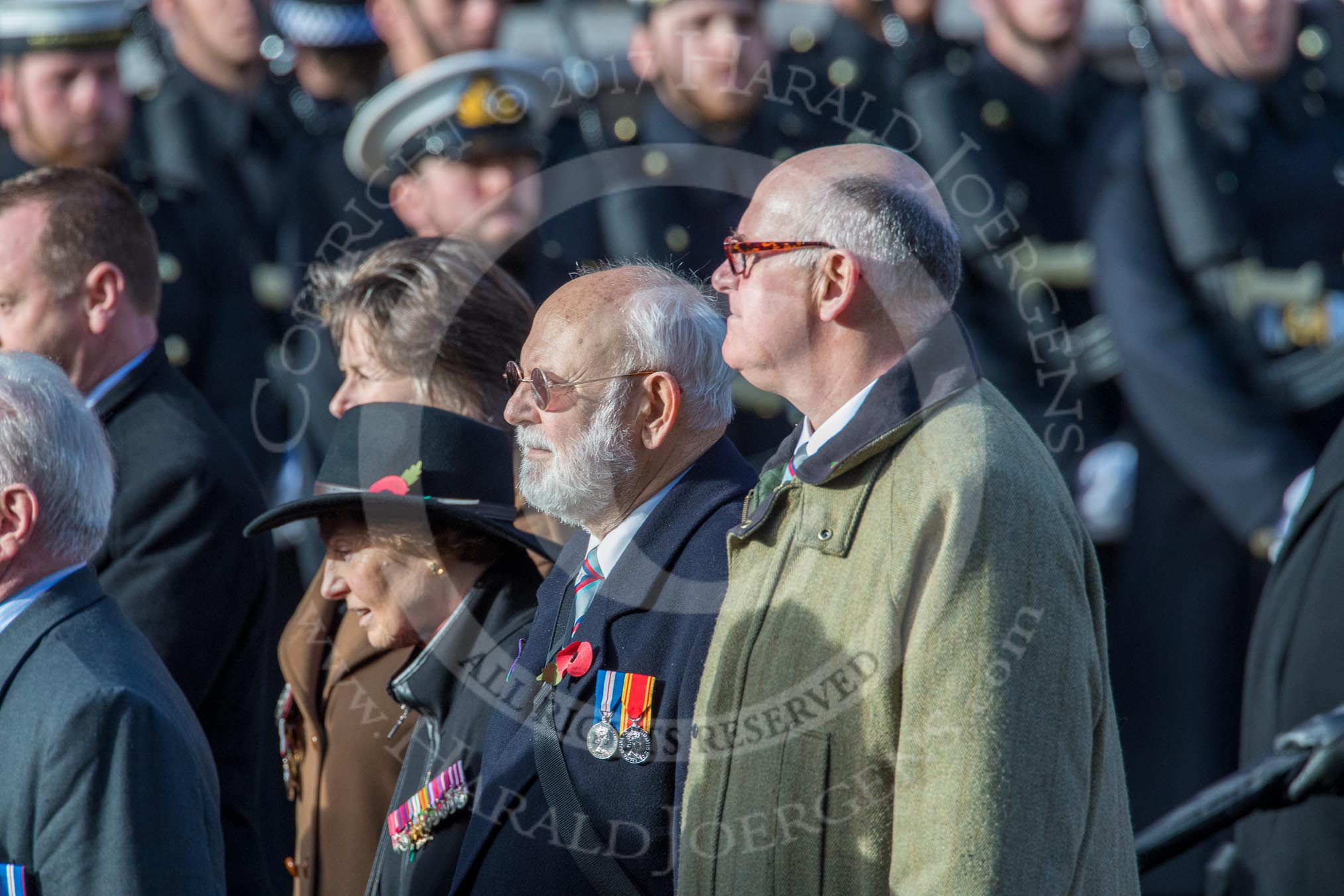 Gallantry Medallists' League (Group F9, 38 members) during the Royal British Legion March Past on Remembrance Sunday at the Cenotaph, Whitehall, Westminster, London, 11 November 2018, 11:51.