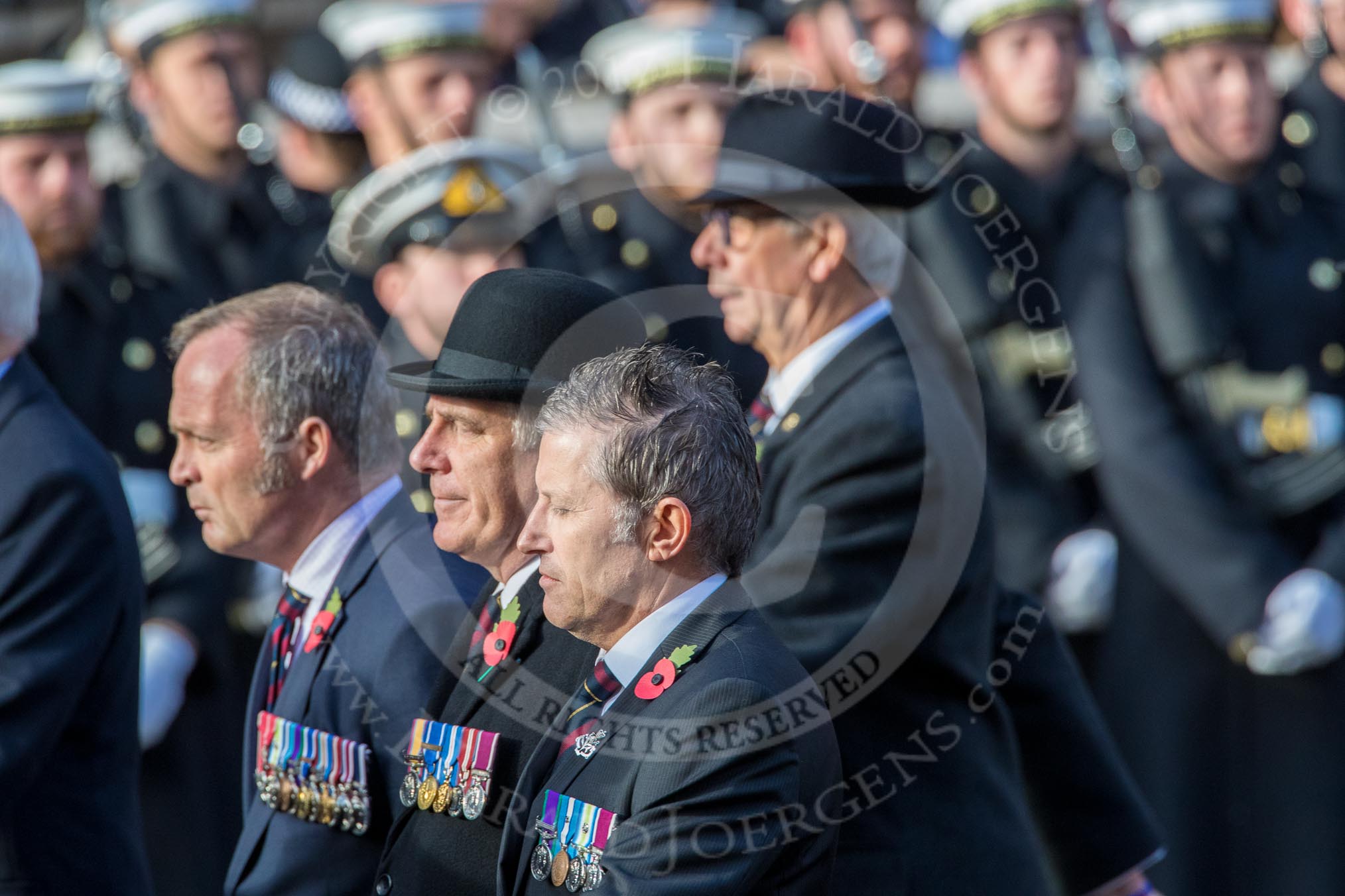 Gallantry Medallists' League (Group F9, 38 members) during the Royal British Legion March Past on Remembrance Sunday at the Cenotaph, Whitehall, Westminster, London, 11 November 2018, 11:51.