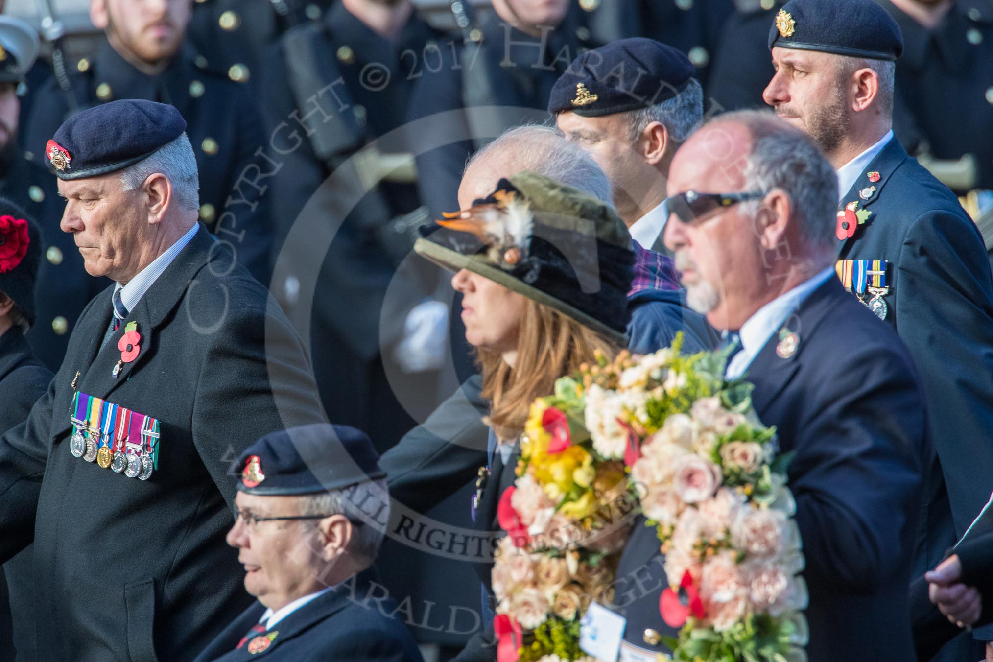 National Gulf Veterans and Families Association (Group F14, 25 members) during the Royal British Legion March Past on Remembrance Sunday at the Cenotaph, Whitehall, Westminster, London, 11 November 2018, 11:52.