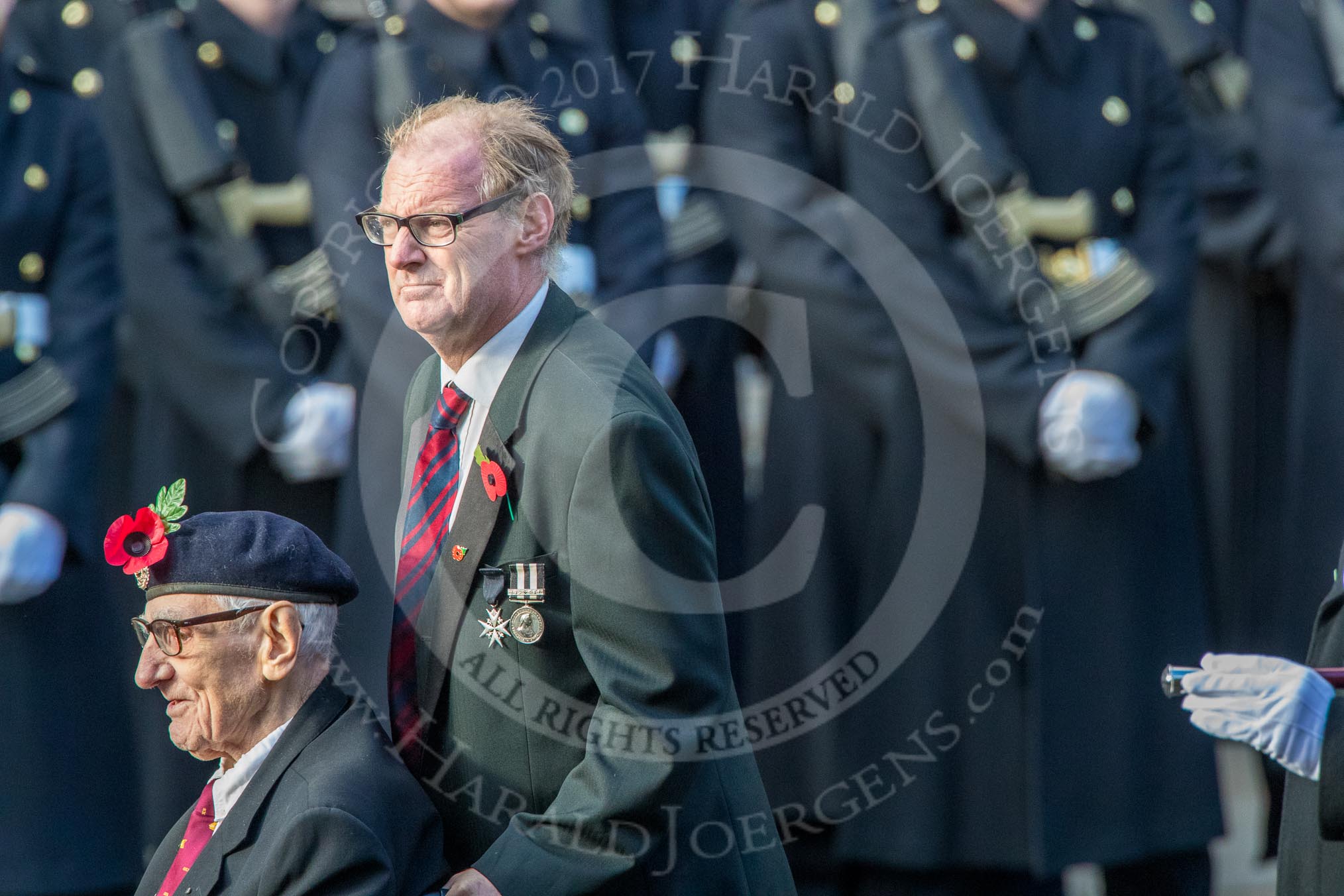 Aden Veterans Association (Group F16, 53 members) during the Royal British Legion March Past on Remembrance Sunday at the Cenotaph, Whitehall, Westminster, London, 11 November 2018, 11:52.