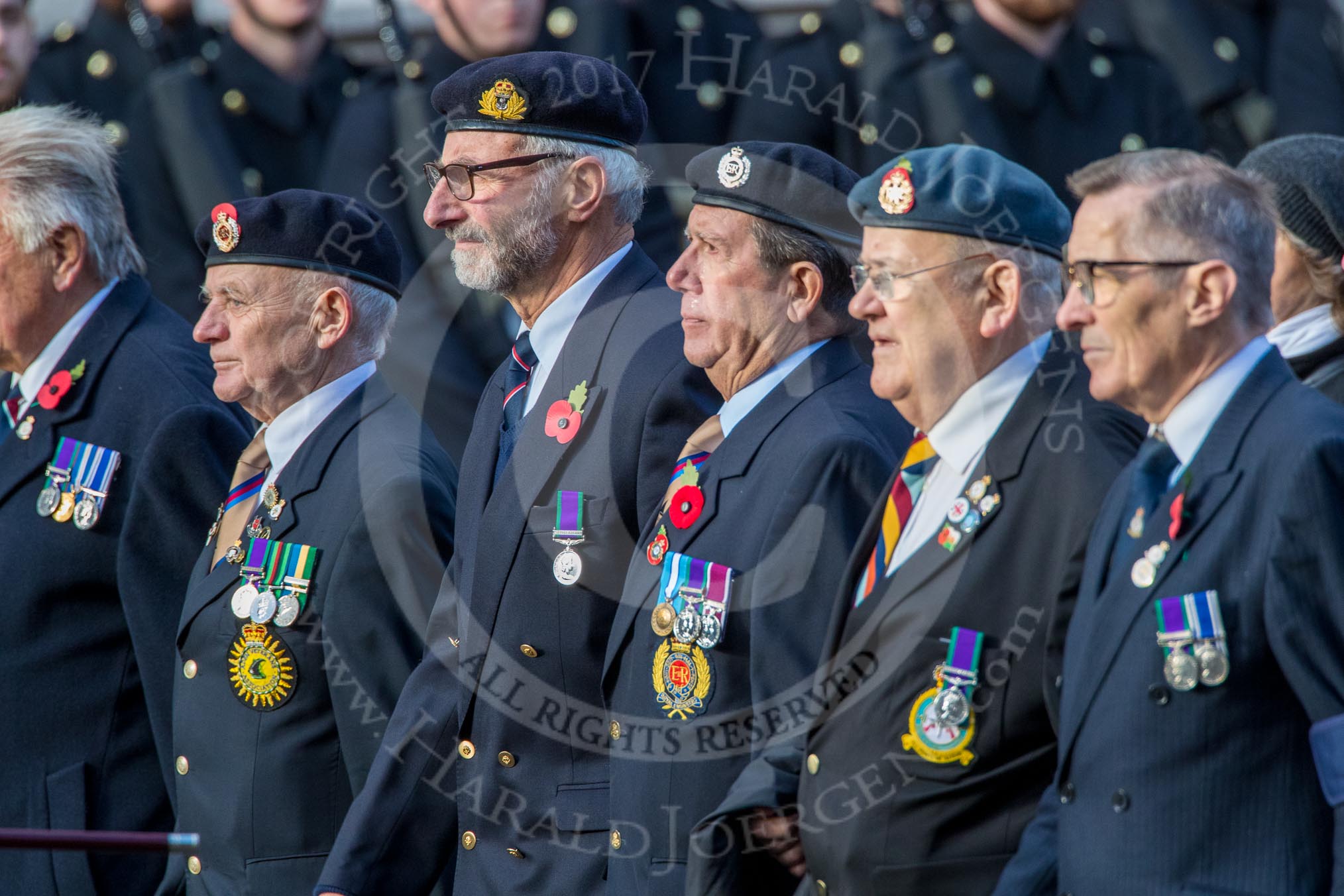 Aden Veterans Association (Group F16, 53 members) during the Royal British Legion March Past on Remembrance Sunday at the Cenotaph, Whitehall, Westminster, London, 11 November 2018, 11:52.