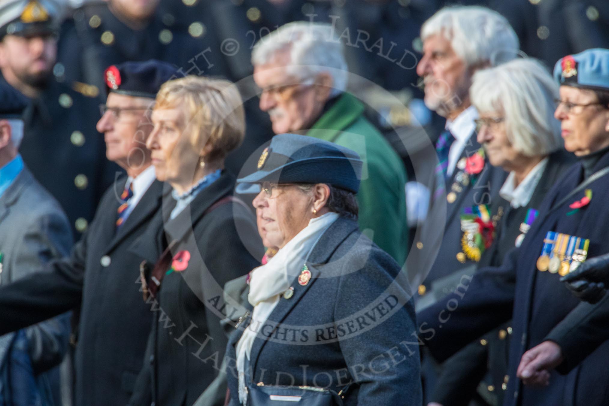 Aden Veterans Association (Group F16, 53 members) during the Royal British Legion March Past on Remembrance Sunday at the Cenotaph, Whitehall, Westminster, London, 11 November 2018, 11:52.