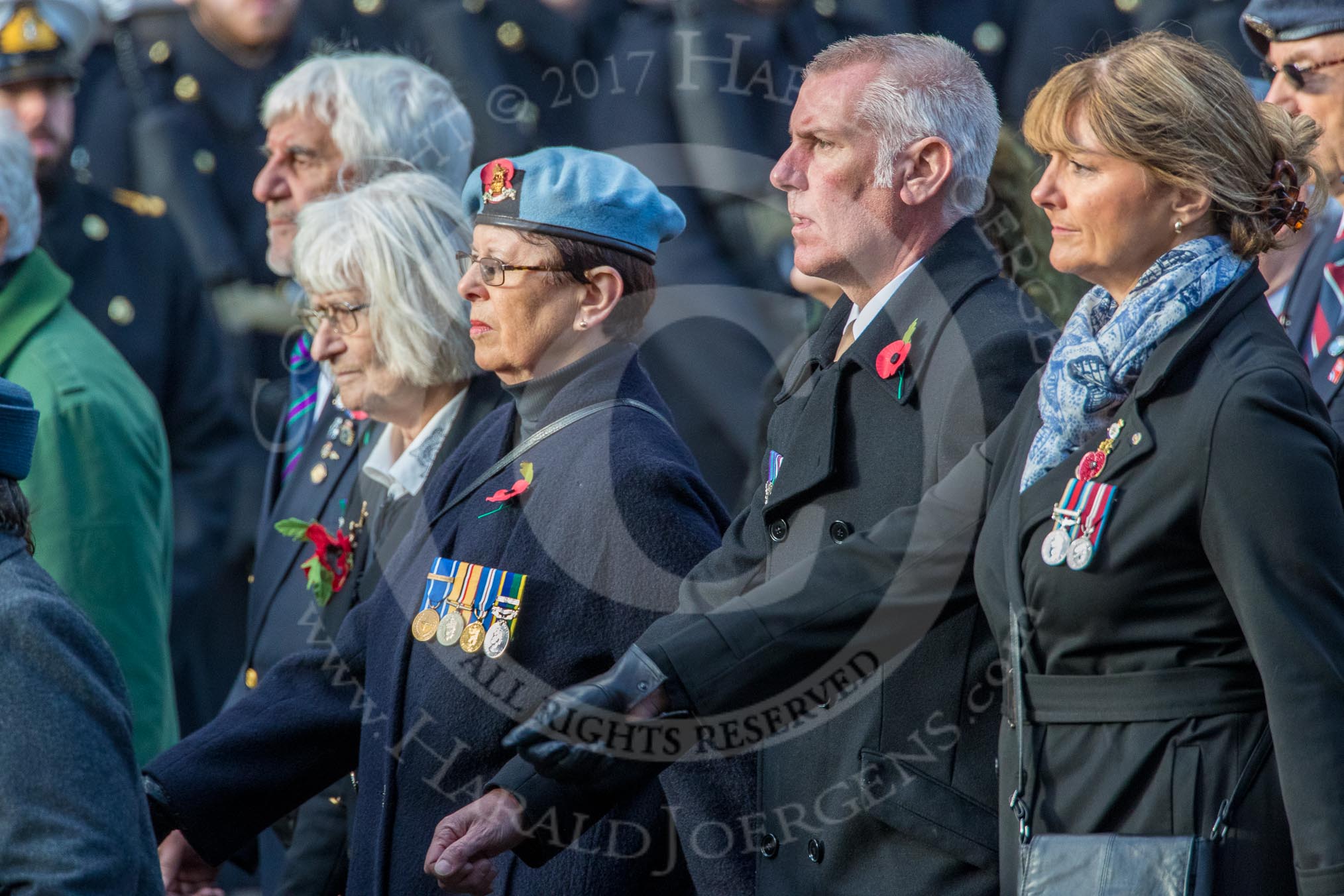 Aden Veterans Association (Group F16, 53 members) during the Royal British Legion March Past on Remembrance Sunday at the Cenotaph, Whitehall, Westminster, London, 11 November 2018, 11:52.