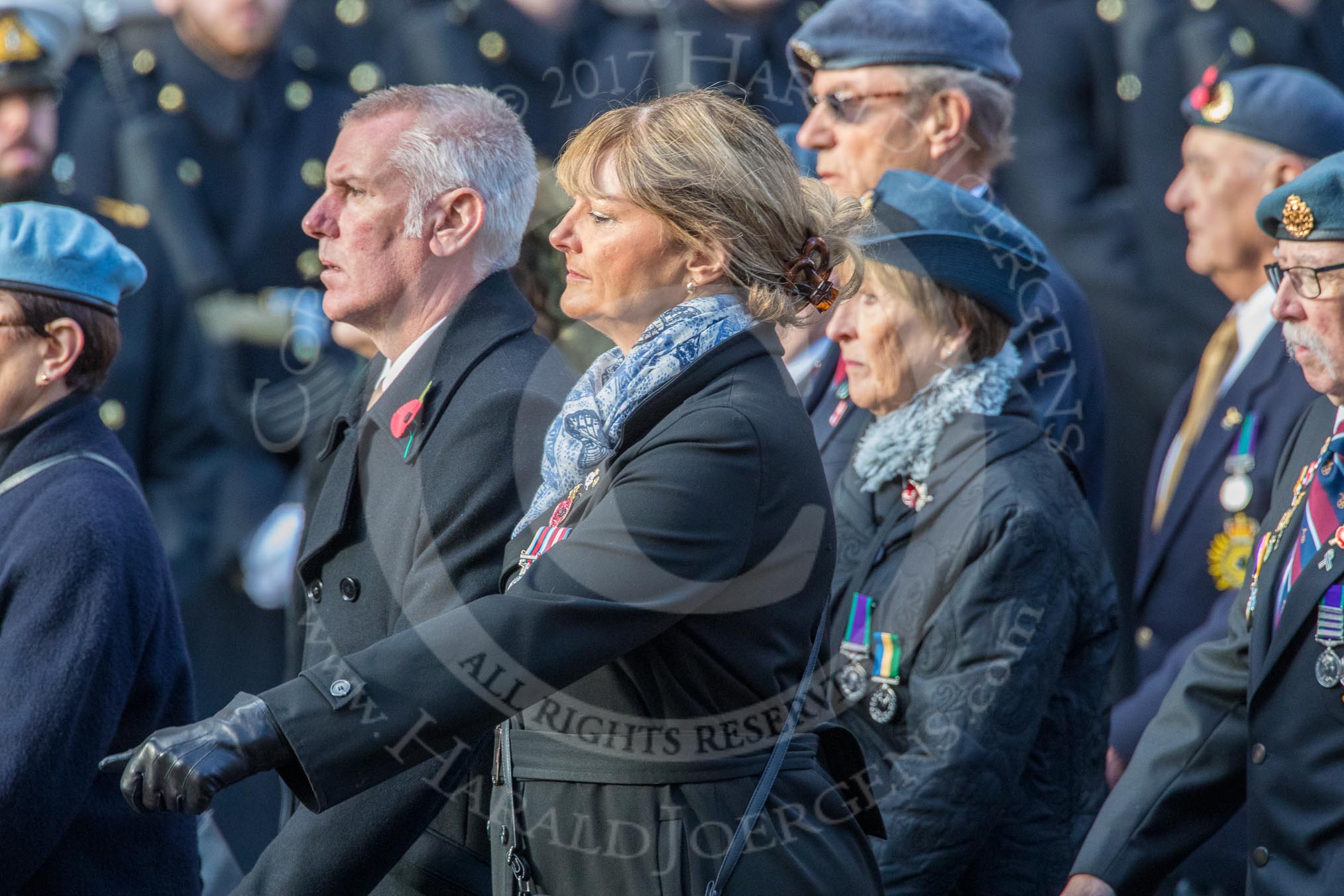 Aden Veterans Association (Group F16, 53 members) during the Royal British Legion March Past on Remembrance Sunday at the Cenotaph, Whitehall, Westminster, London, 11 November 2018, 11:52.