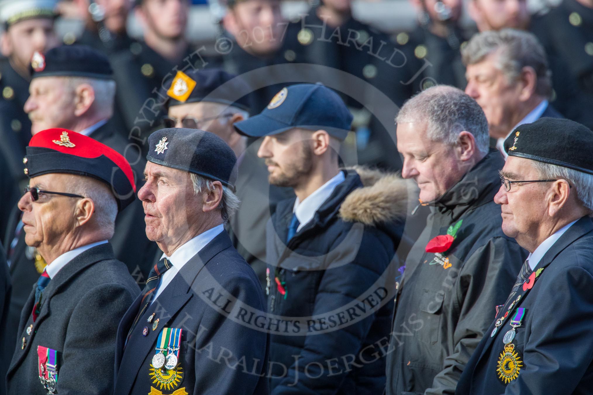 Aden Veterans Association (Group F16, 53 members) during the Royal British Legion March Past on Remembrance Sunday at the Cenotaph, Whitehall, Westminster, London, 11 November 2018, 11:52.