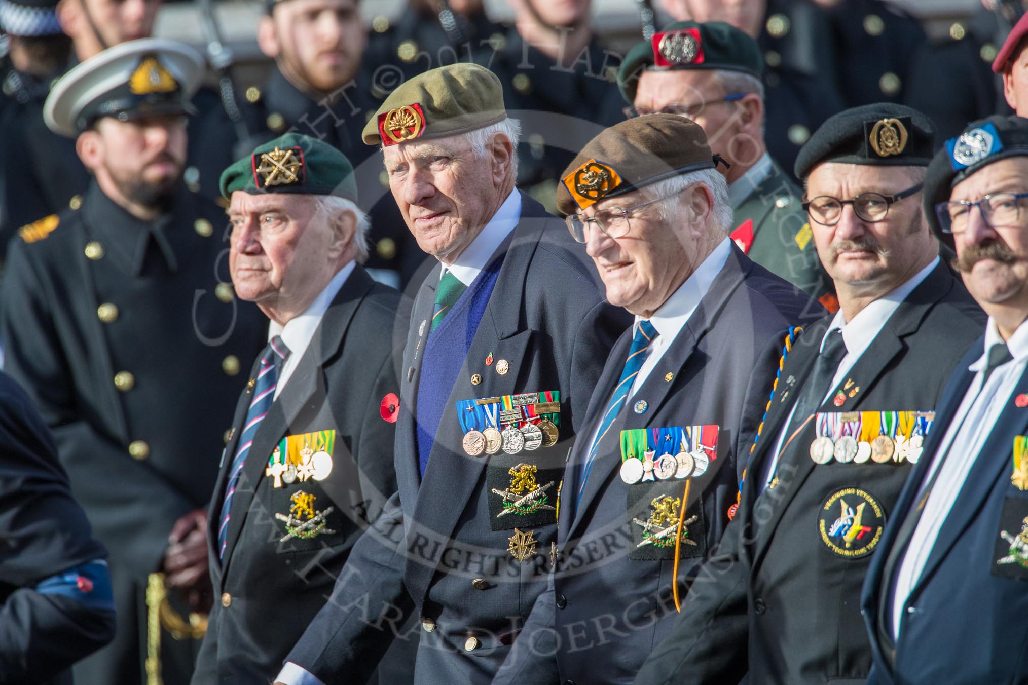 Bond van Wapenbroeders (Group F23, 31 members) during the Royal British Legion March Past on Remembrance Sunday at the Cenotaph, Whitehall, Westminster, London, 11 November 2018, 11:53.