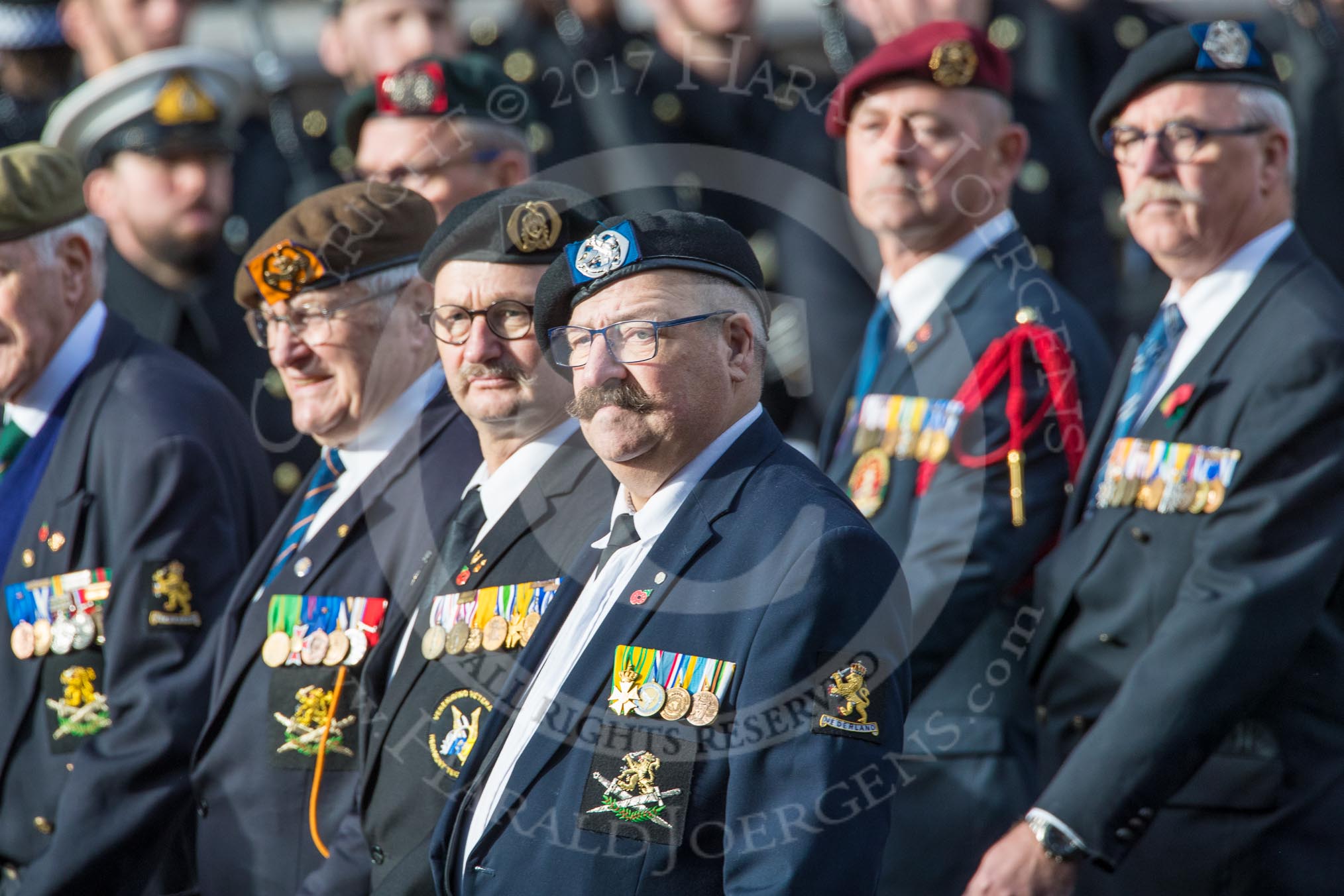 Bond van Wapenbroeders (Group F23, 31 members) during the Royal British Legion March Past on Remembrance Sunday at the Cenotaph, Whitehall, Westminster, London, 11 November 2018, 11:53.