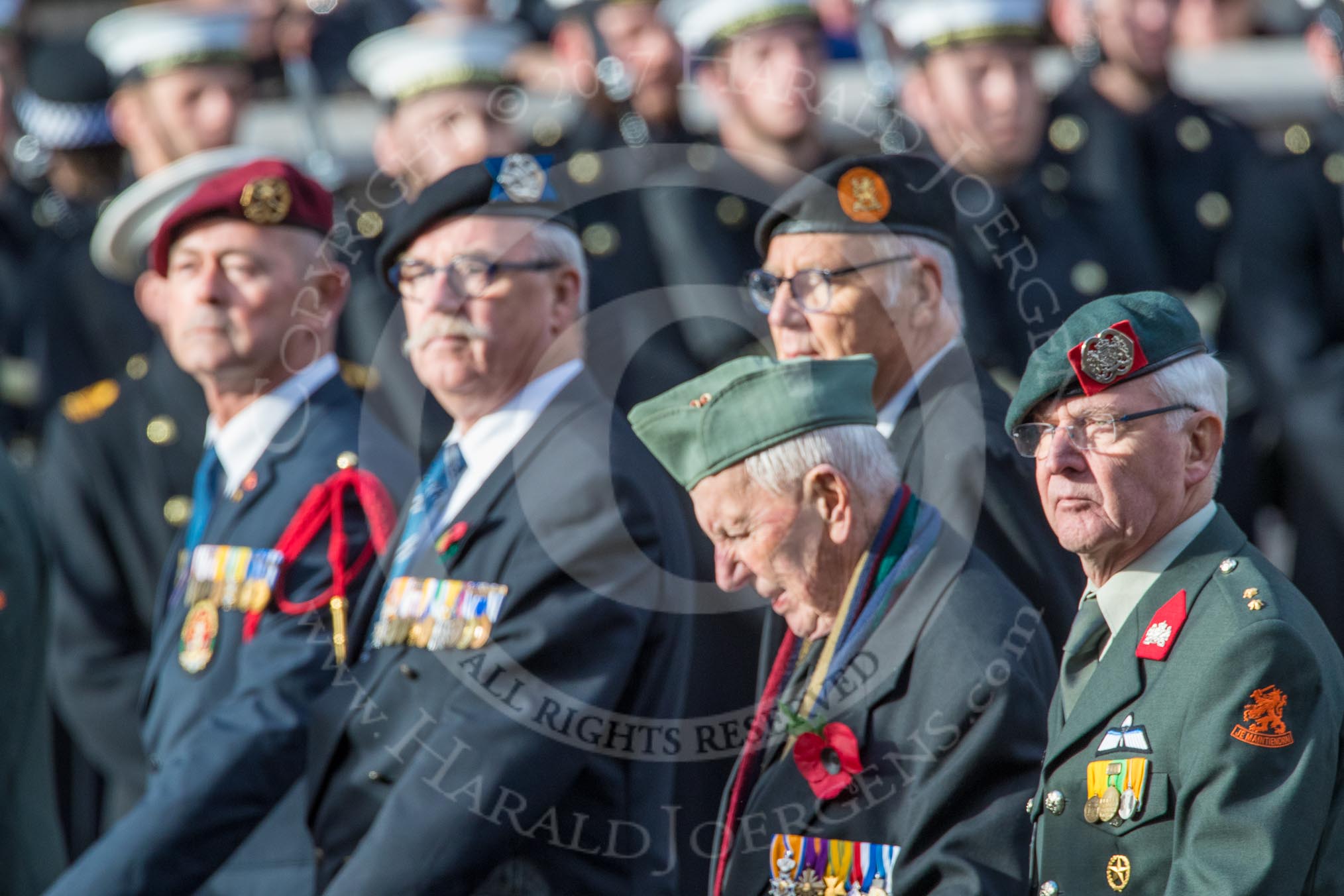 Bond van Wapenbroeders (Group F23, 31 members) during the Royal British Legion March Past on Remembrance Sunday at the Cenotaph, Whitehall, Westminster, London, 11 November 2018, 11:53.