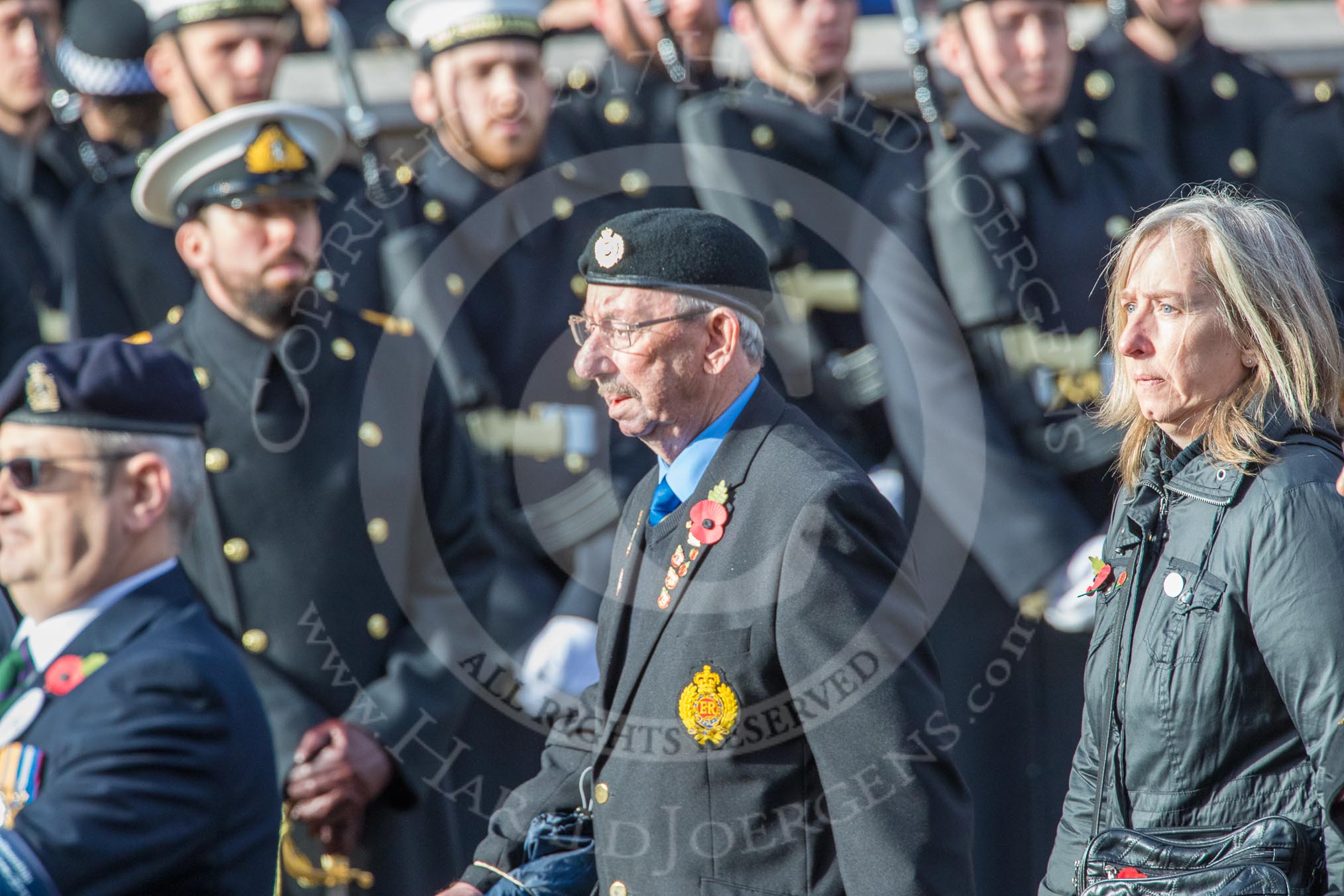 The Fellowship of the Services 2015 (Group F24, 23 members) during the Royal British Legion March Past on Remembrance Sunday at the Cenotaph, Whitehall, Westminster, London, 11 November 2018, 11:53.