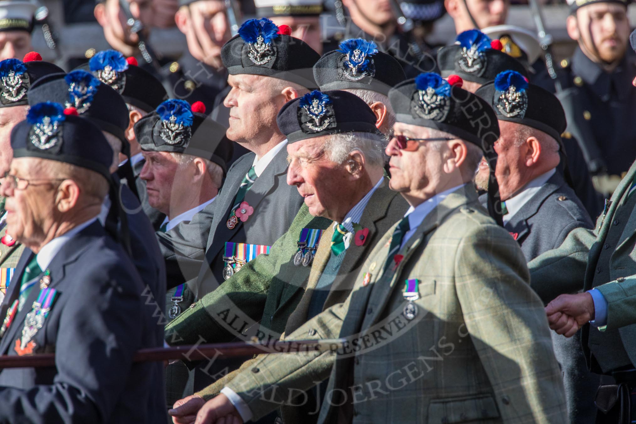 Queen's Own Highlanders Regimental Association (Group A11, 55 members) during the Royal British Legion March Past on Remembrance Sunday at the Cenotaph, Whitehall, Westminster, London, 11 November 2018, 11:57.