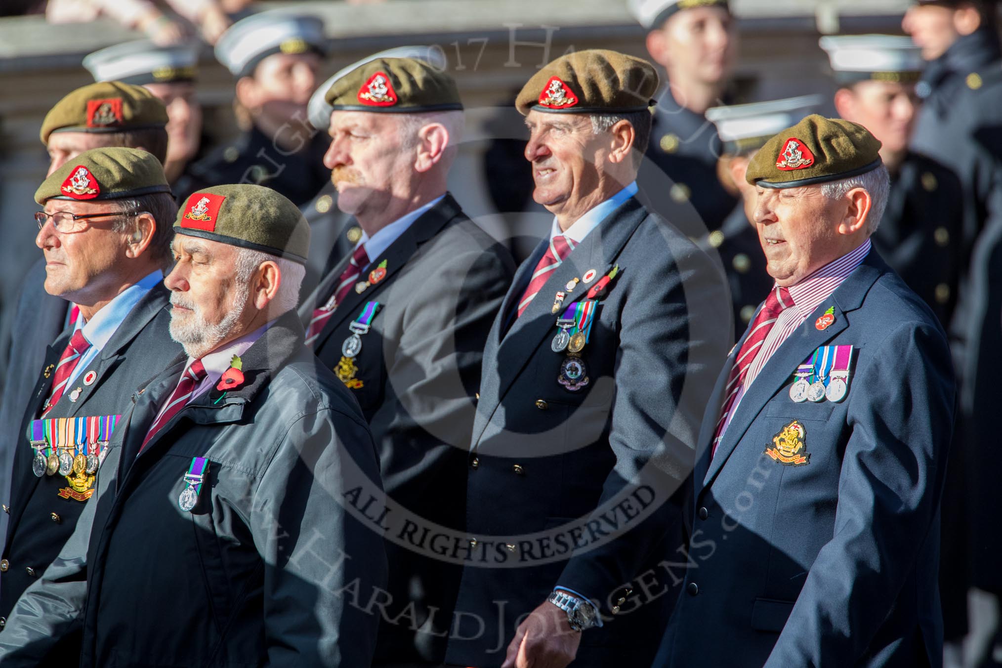 Yorkshire Regiment Association (Group A23, 51 members) during the Royal British Legion March Past on Remembrance Sunday at the Cenotaph, Whitehall, Westminster, London, 11 November 2018, 12:00.