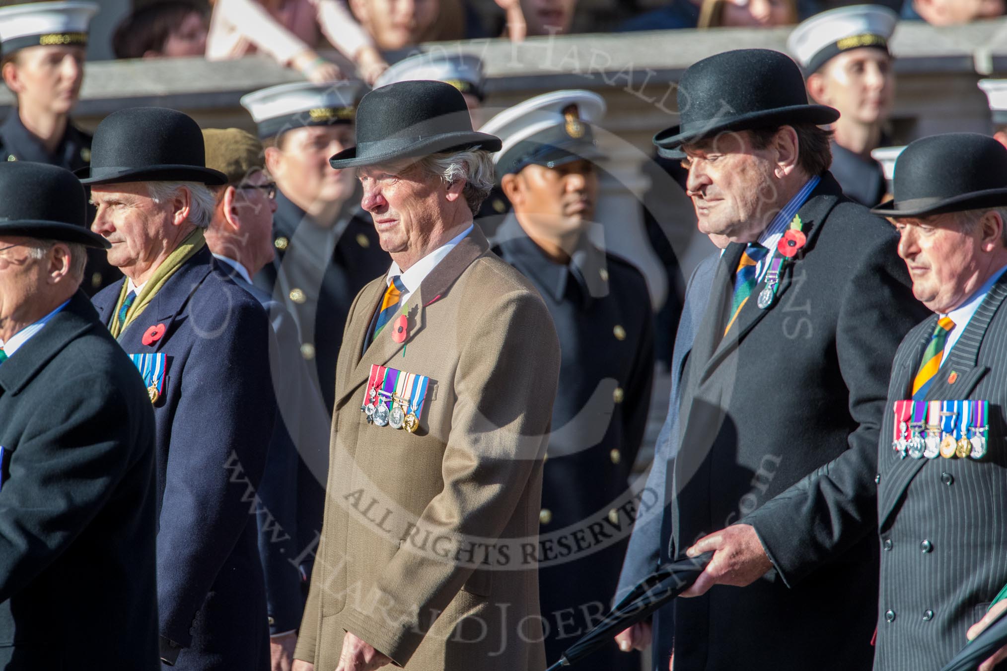 The King's Own Royal Border Regiment (Group A24, 80 members) during the Royal British Legion March Past on Remembrance Sunday at the Cenotaph, Whitehall, Westminster, London, 11 November 2018, 12:00.