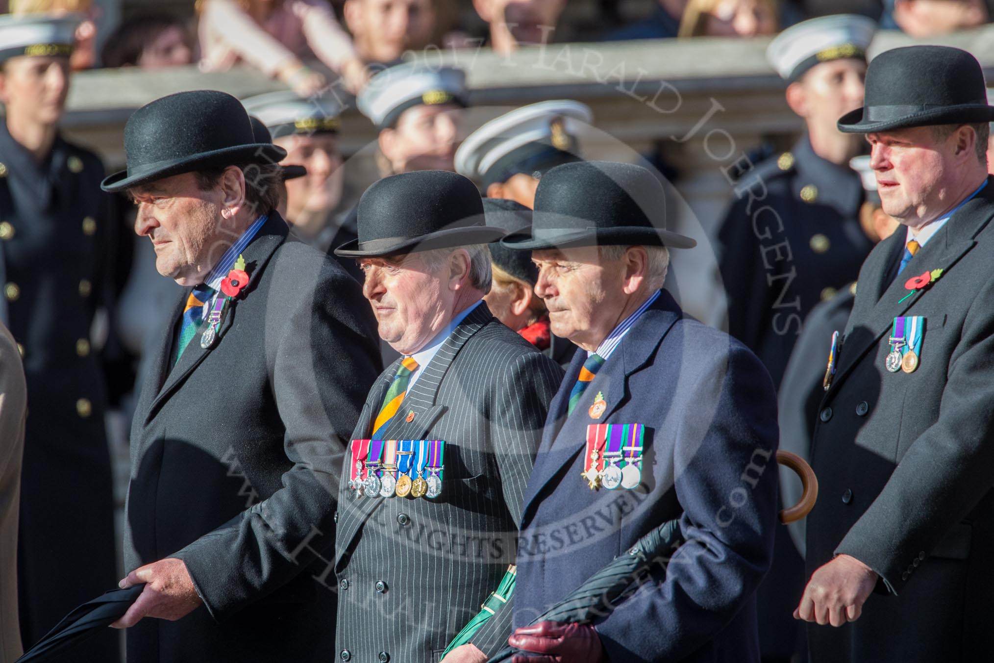 The King's Own Royal Border Regiment (Group A24, 80 members) during the Royal British Legion March Past on Remembrance Sunday at the Cenotaph, Whitehall, Westminster, London, 11 November 2018, 12:00.