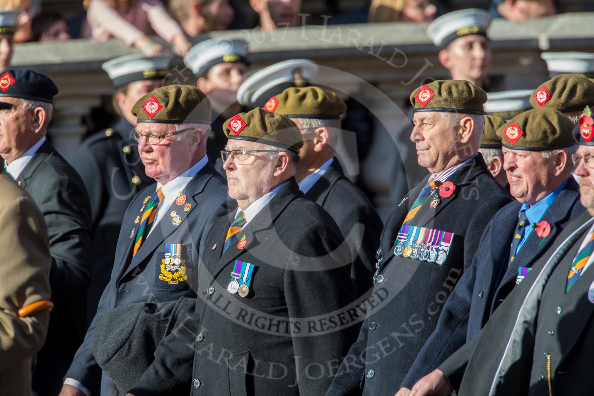 The King's Own Royal Border Regiment (Group A24, 80 members) during the Royal British Legion March Past on Remembrance Sunday at the Cenotaph, Whitehall, Westminster, London, 11 November 2018, 12:00.