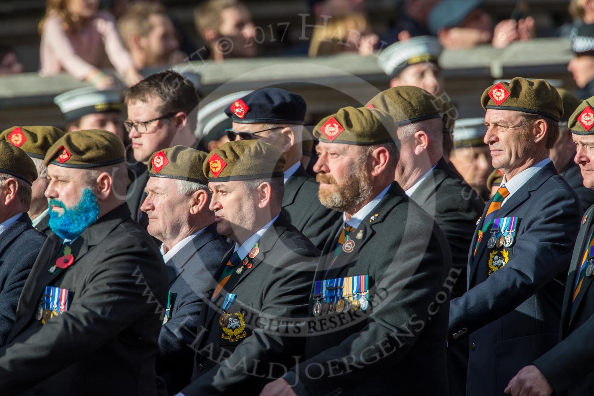 The King's Own Royal Border Regiment (Group A24, 80 members) during the Royal British Legion March Past on Remembrance Sunday at the Cenotaph, Whitehall, Westminster, London, 11 November 2018, 12:00.