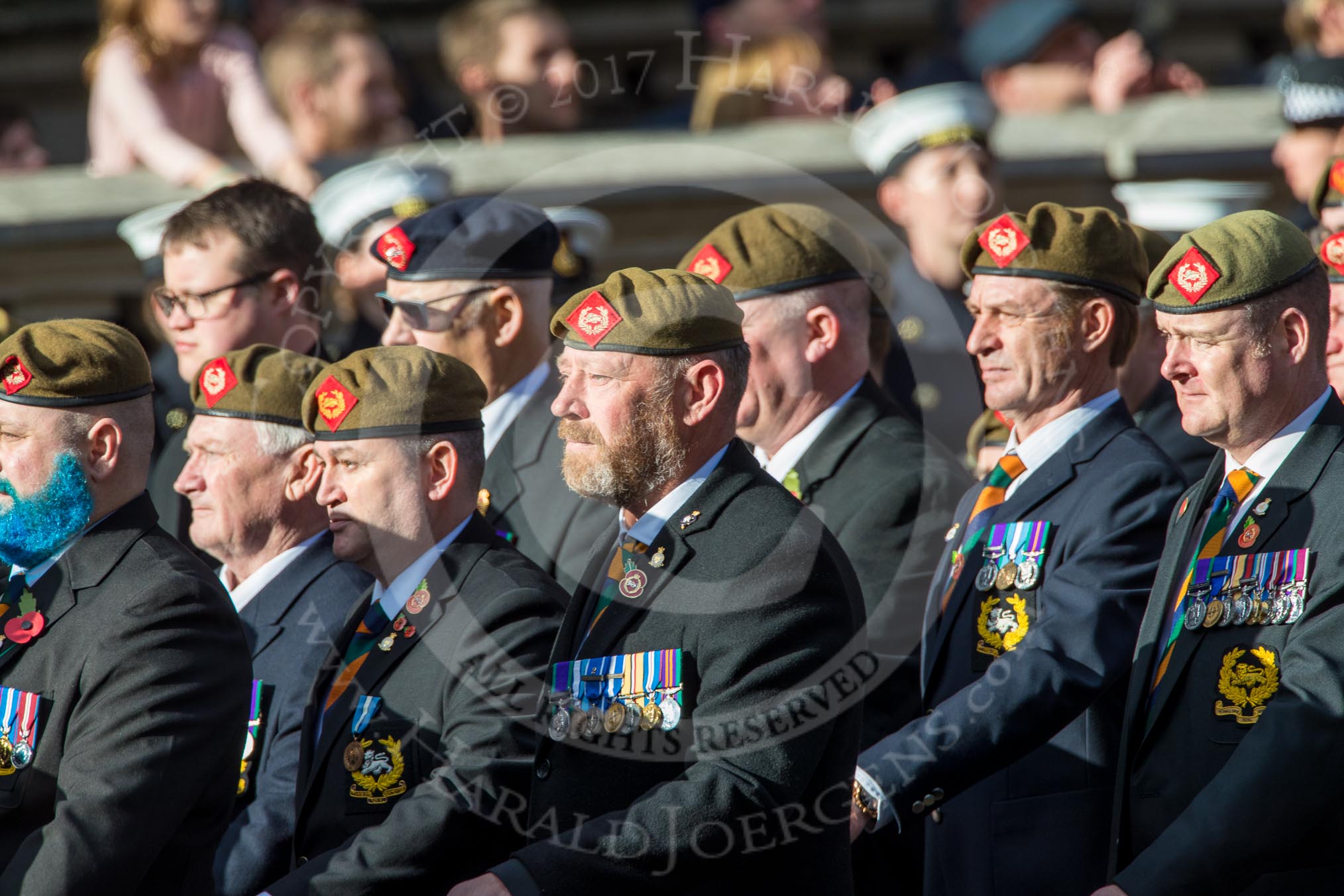 The King's Own Royal Border Regiment (Group A24, 80 members) during the Royal British Legion March Past on Remembrance Sunday at the Cenotaph, Whitehall, Westminster, London, 11 November 2018, 12:00.