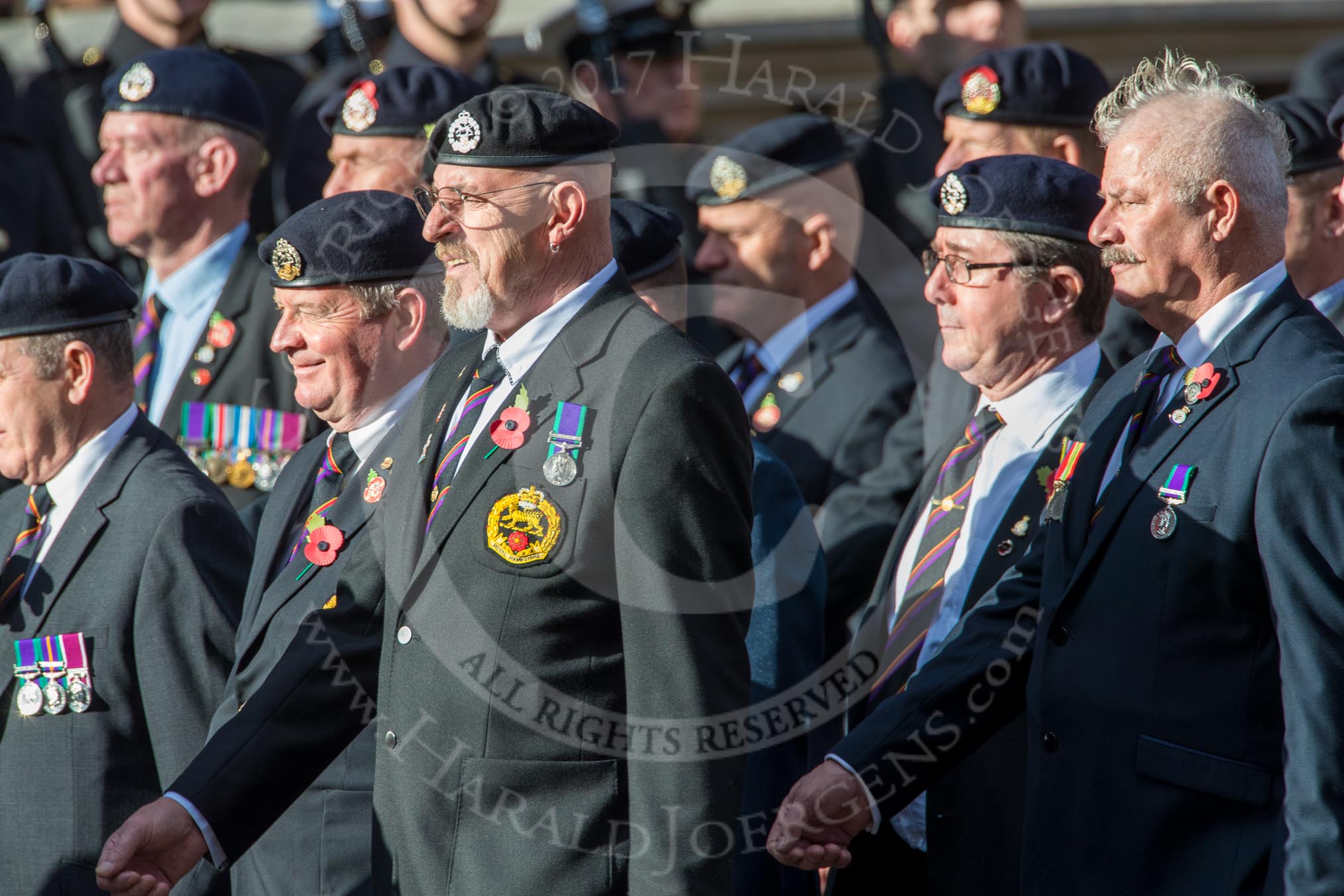 The Royal Hampshire Regimental Association (Group A27, 51 members) during the Royal British Legion March Past on Remembrance Sunday at the Cenotaph, Whitehall, Westminster, London, 11 November 2018, 12:01.