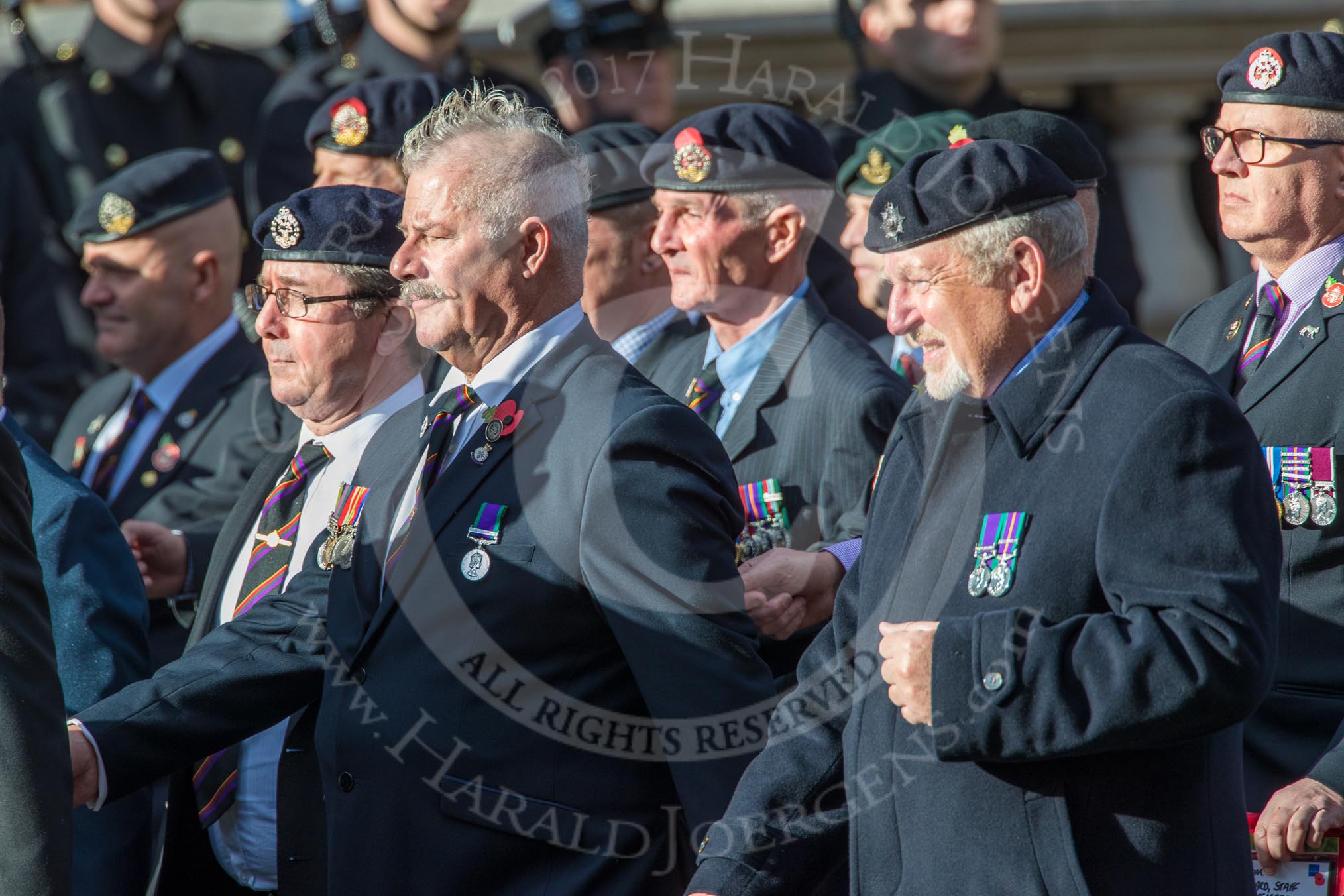 The Royal Hampshire Regimental Association (Group A27, 51 members) during the Royal British Legion March Past on Remembrance Sunday at the Cenotaph, Whitehall, Westminster, London, 11 November 2018, 12:01.