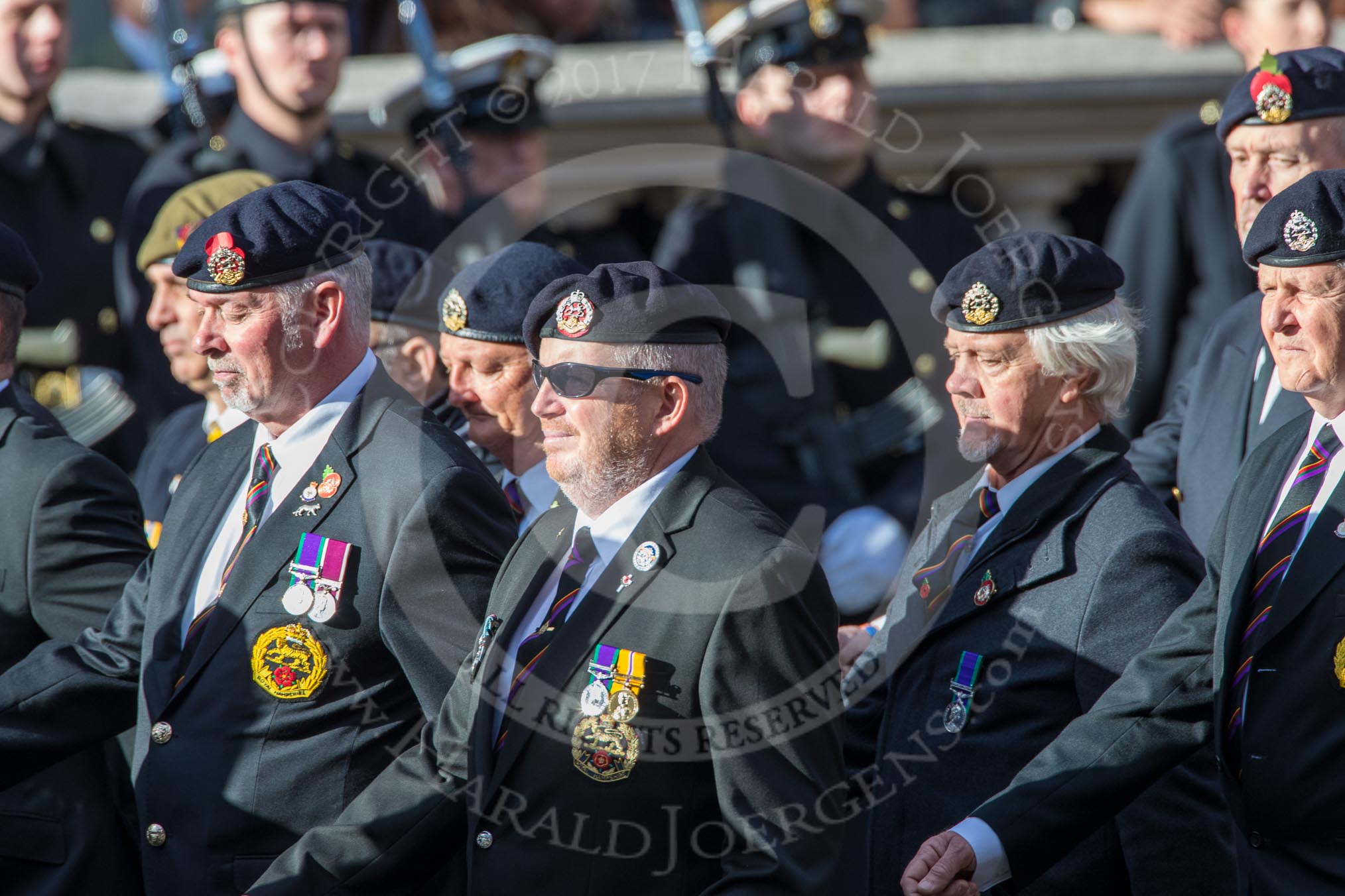 The Royal Hampshire Regimental Association (Group A27, 51 members) during the Royal British Legion March Past on Remembrance Sunday at the Cenotaph, Whitehall, Westminster, London, 11 November 2018, 12:01.