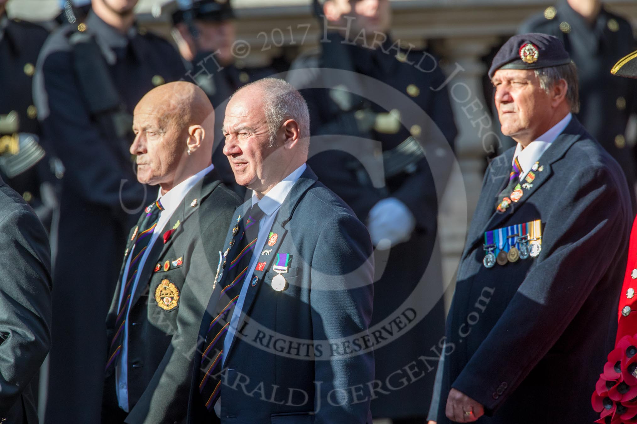 The Royal Hampshire Regimental Association (Group A27, 51 members) during the Royal British Legion March Past on Remembrance Sunday at the Cenotaph, Whitehall, Westminster, London, 11 November 2018, 12:01.