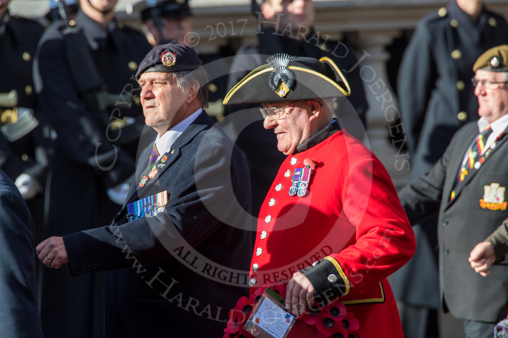 The Royal Hampshire Regimental Association (Group A27, 51 members) during the Royal British Legion March Past on Remembrance Sunday at the Cenotaph, Whitehall, Westminster, London, 11 November 2018, 12:01.